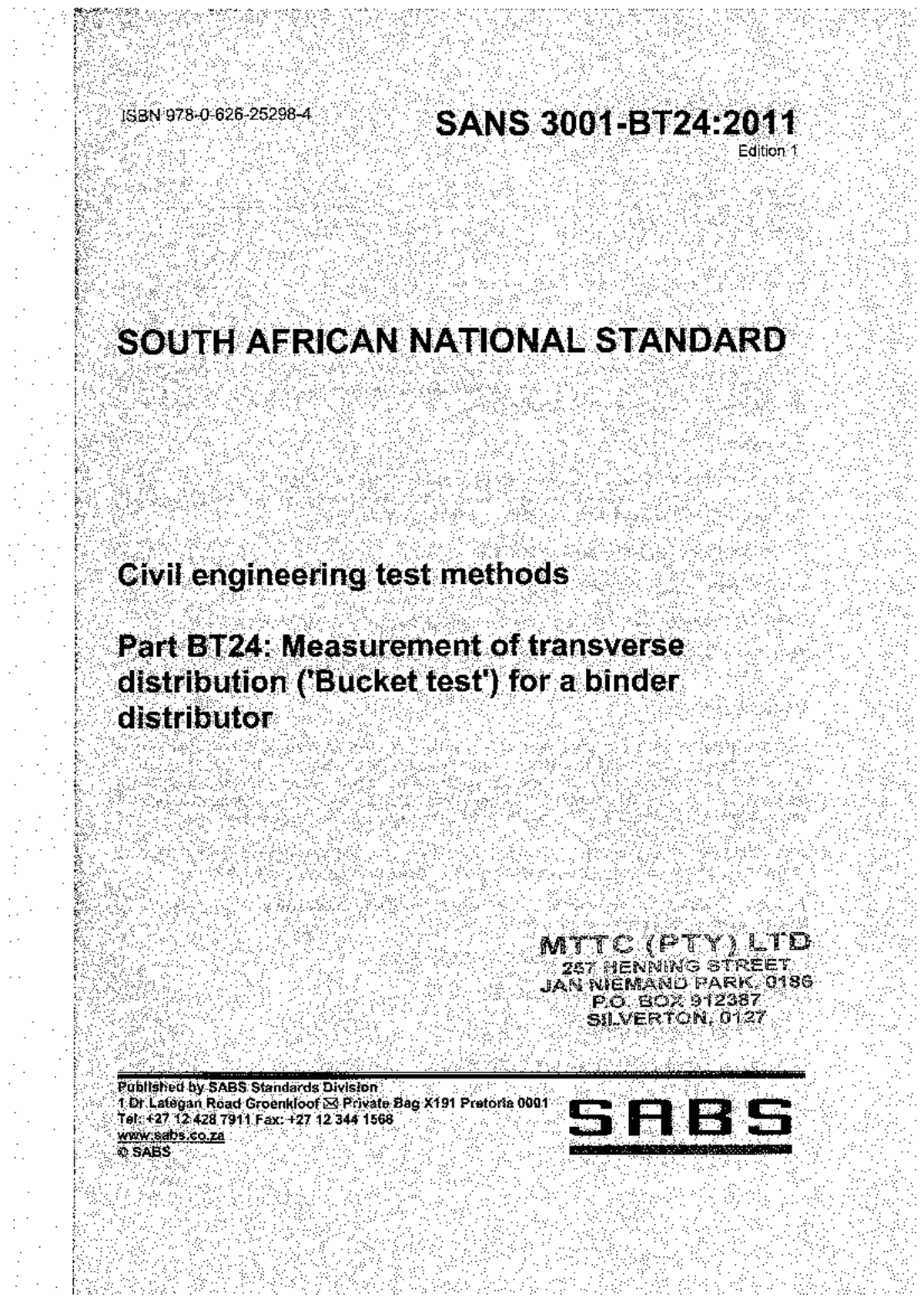 SANS 3001-BT24 Bucket Test - CEM115B - Studocu