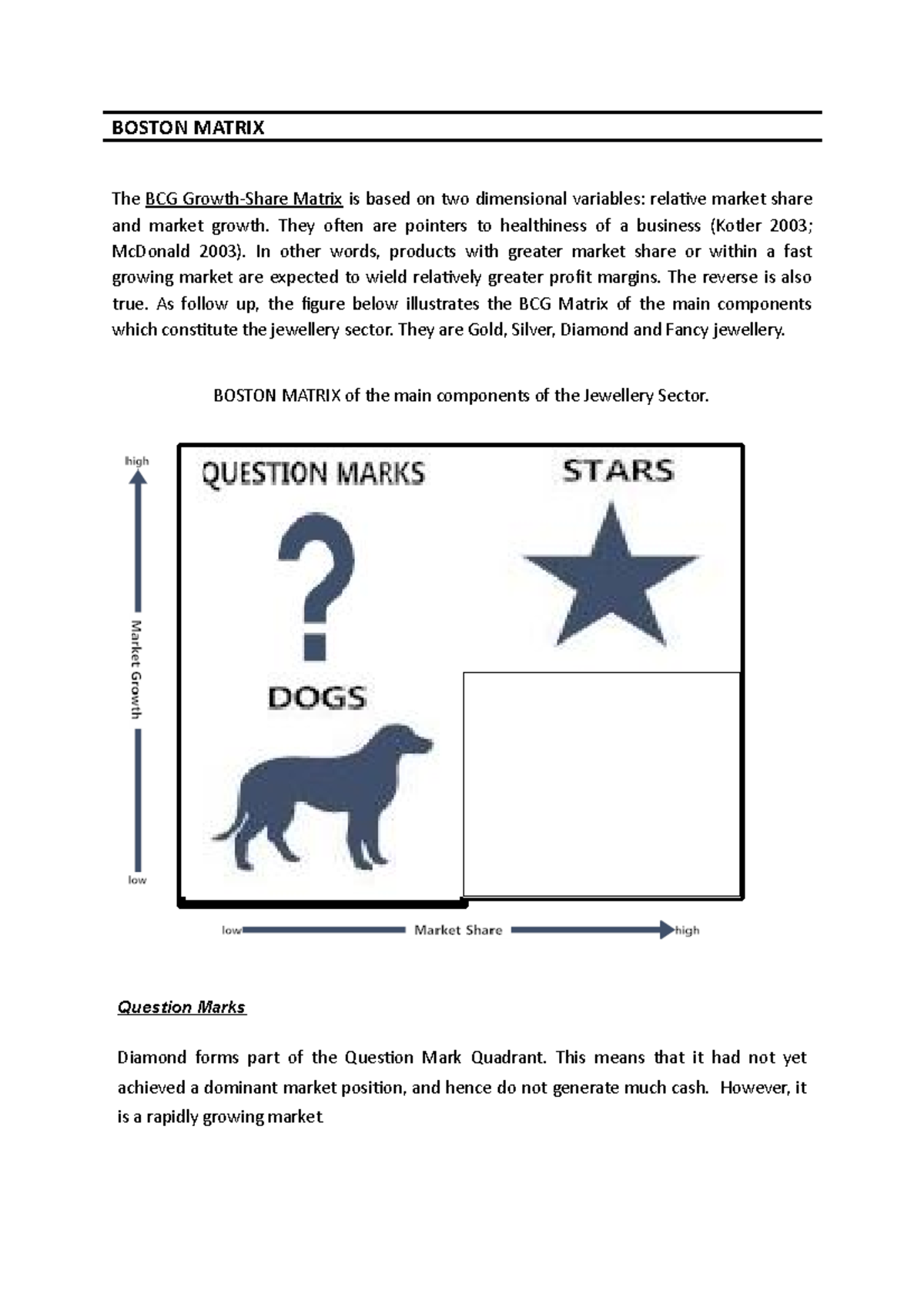 Boston Matrix and Ansoff Matrix for the Gold and Diamond in the ...