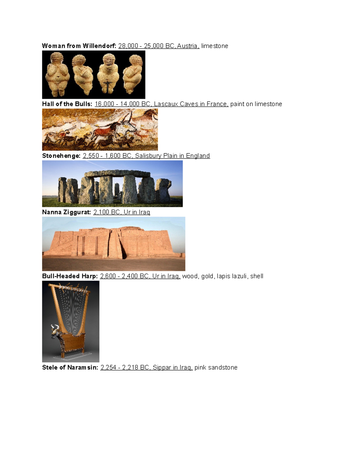 Exam 1 Image List Professor Michael (Mike) Panbehchi Survey of Art