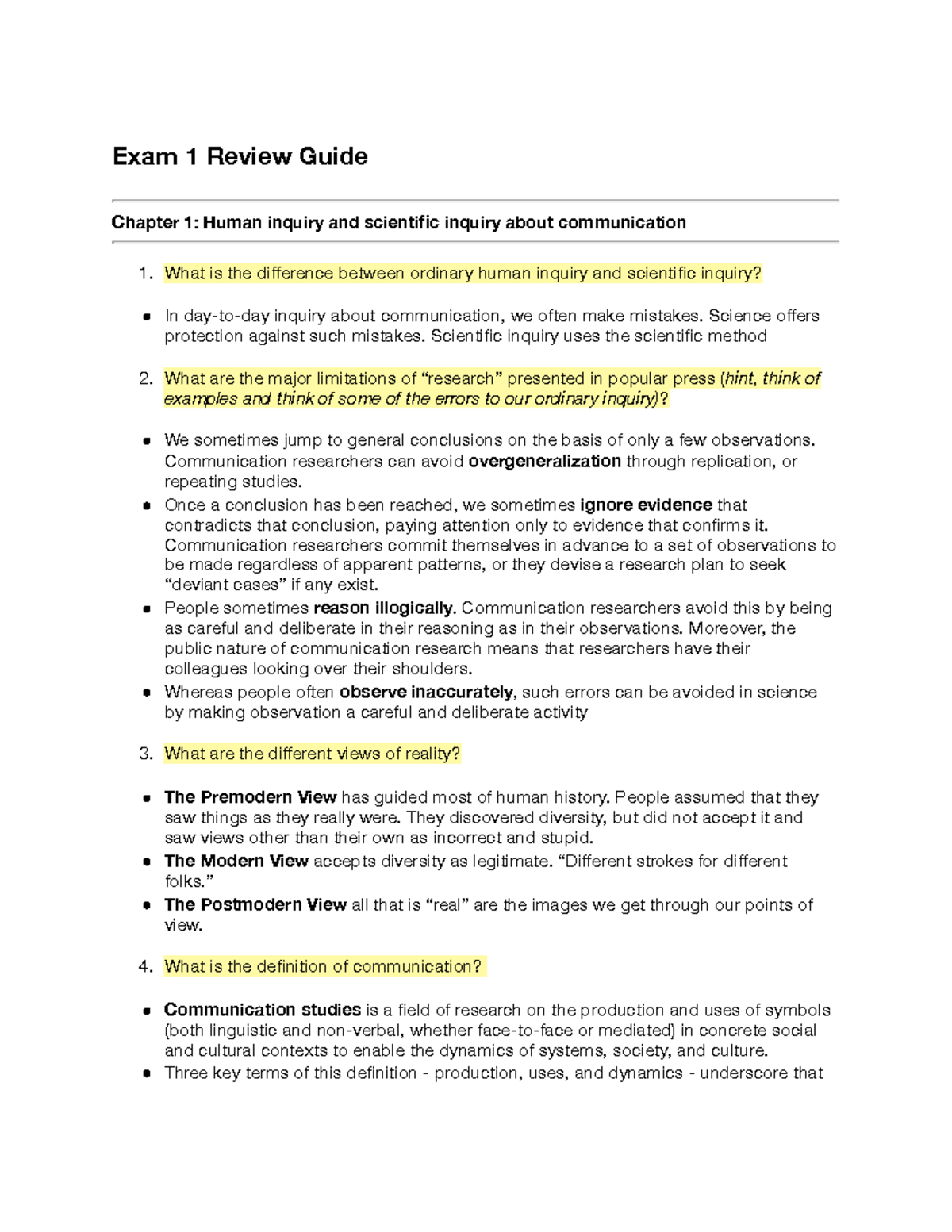 Exam 1 Review Guide 3422 - Exam 1 Review Guide Chapter 1: Human inquiry ...