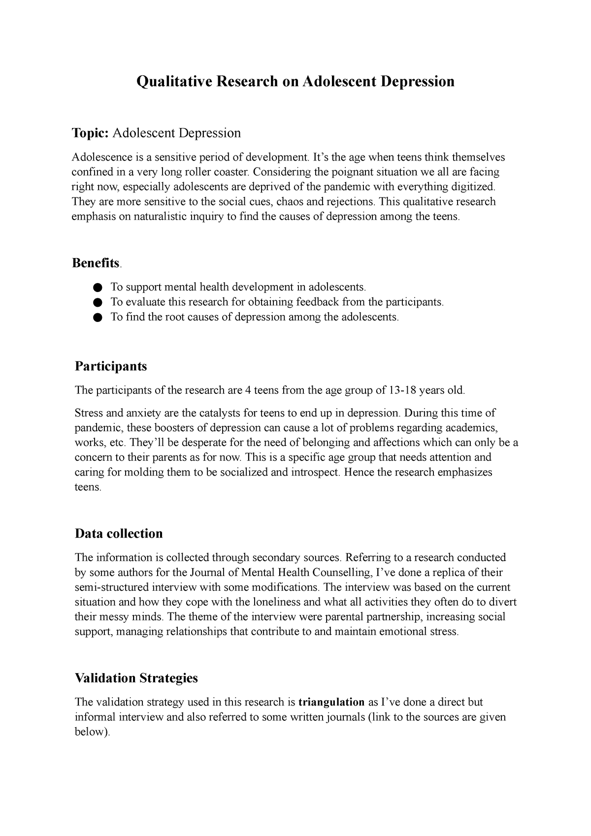 qualitative research title about depression