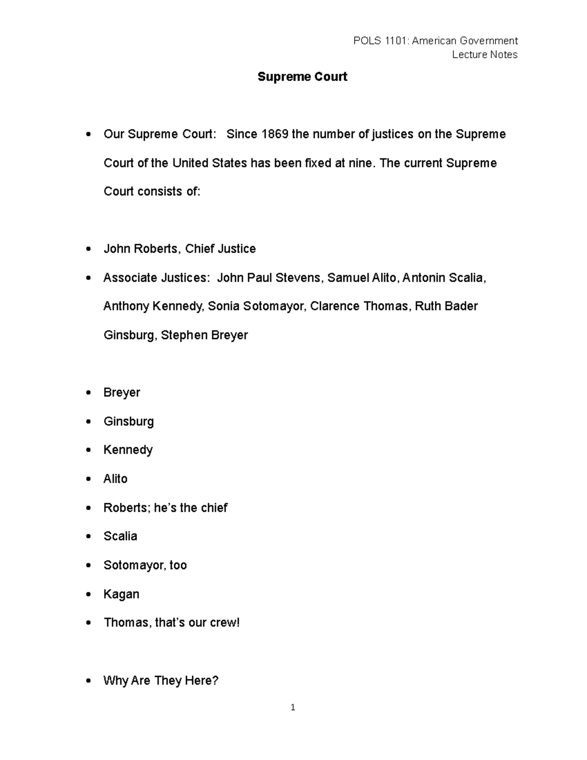 2021 POLS 1101 American Government Lecture Notes Supreme Court 16A ...