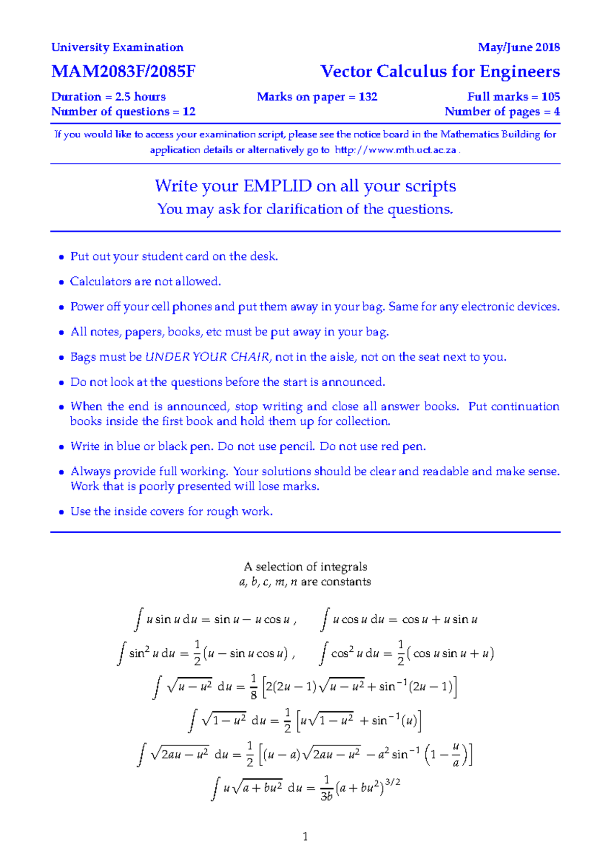 2018 Question Paper - University Examination May/June 2018 MAM2083F ...