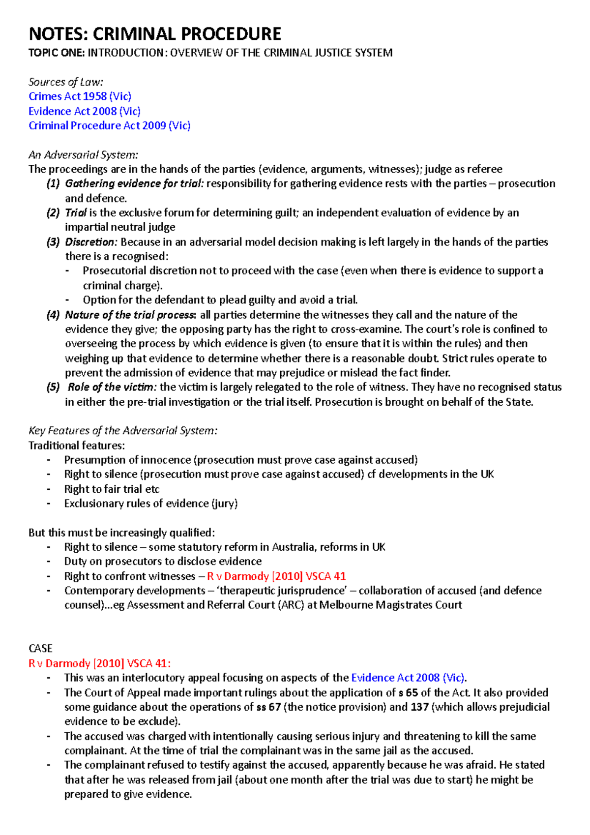 QUiz Notes Harvey - NOTES: CRIMINAL PROCEDURE TOPIC ONE: INTRODUCTION ...