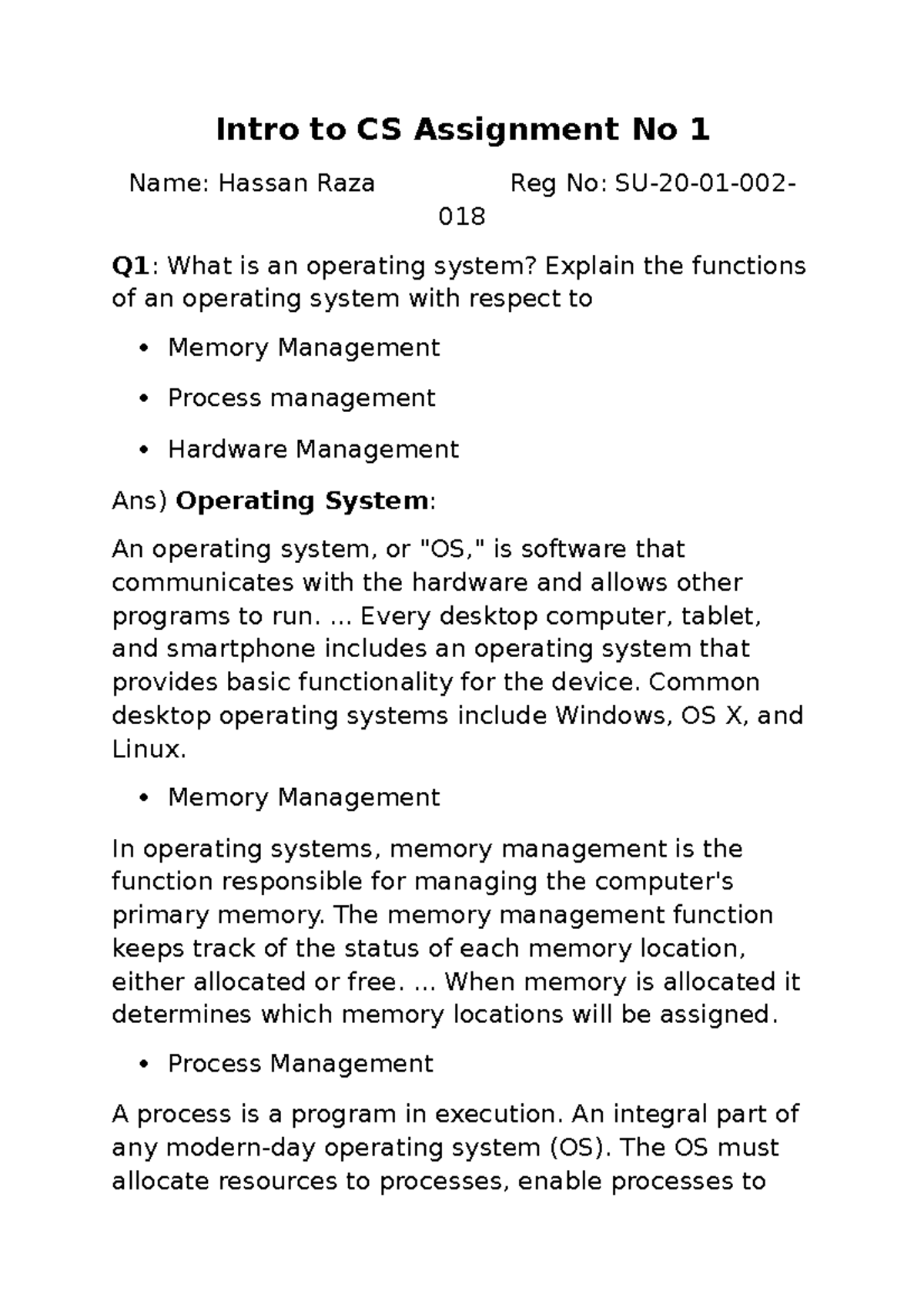 Intro to CS Assignment 1 by Hassan Raza SU-20-01-002-018 - Intro to CS ...