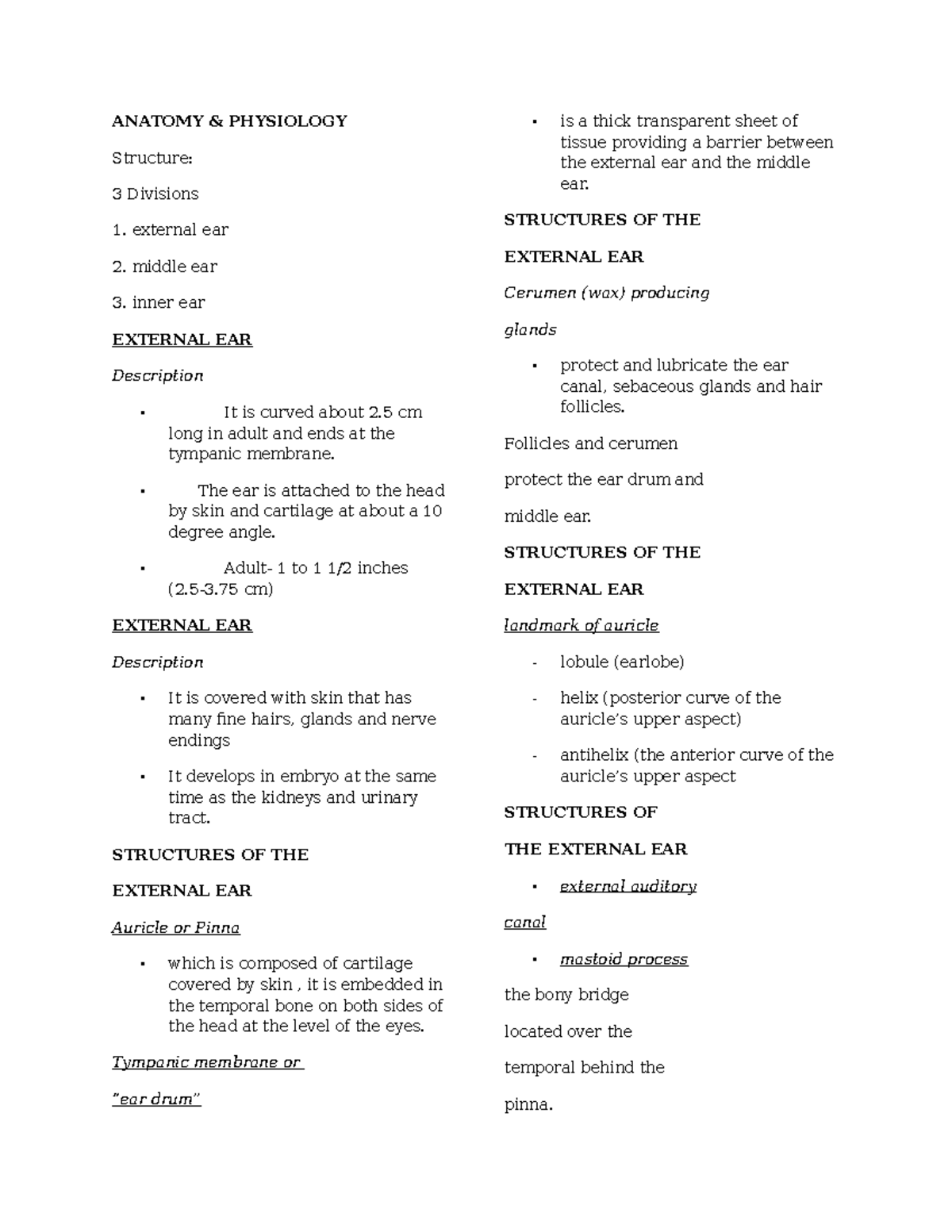 Anatomy lecture notes - ANATOMY & PHYSIOLOGY Structure: 3 Divisions ...