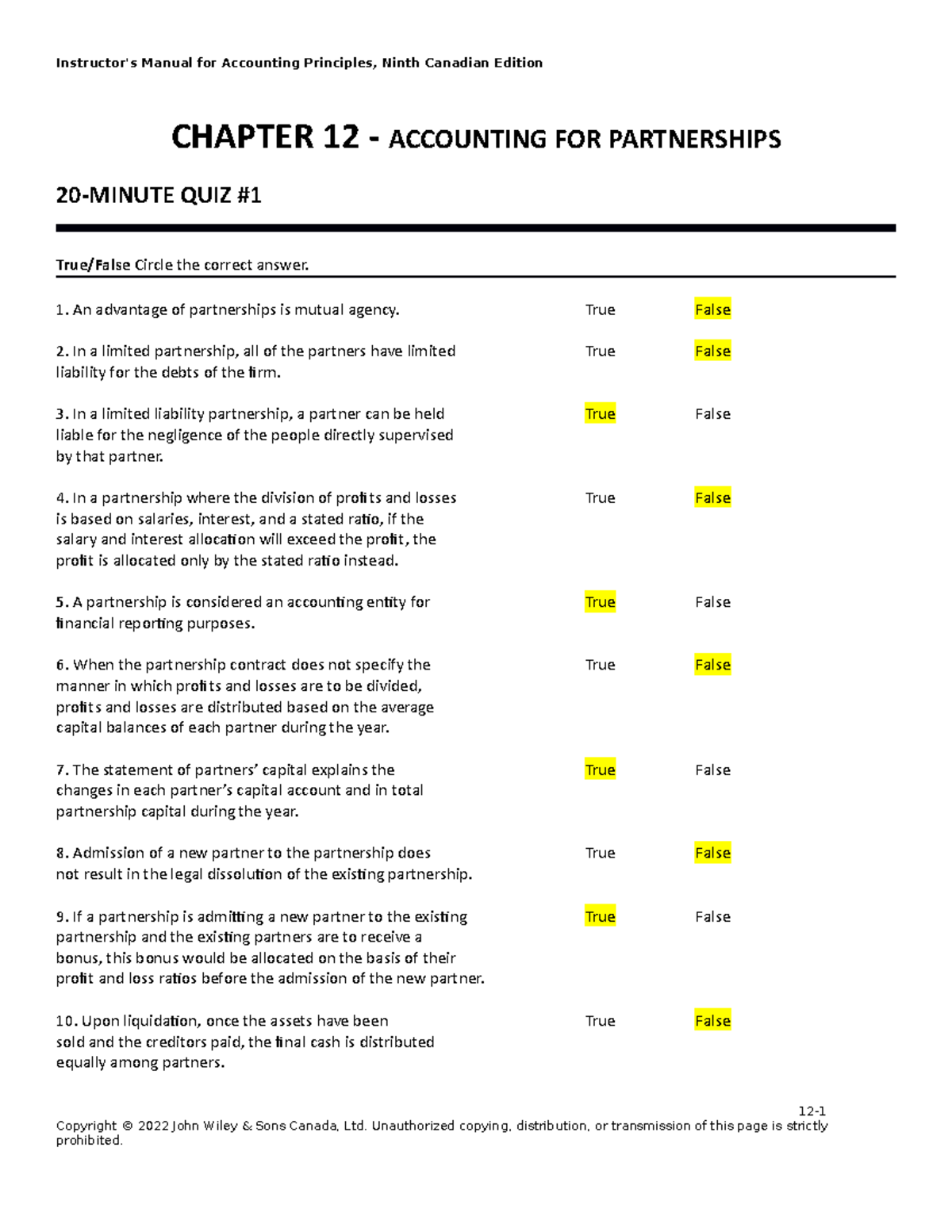 Ch12 20 min quiz for students 12 - CHAPTER 12 - ACCOUNTING FOR ...