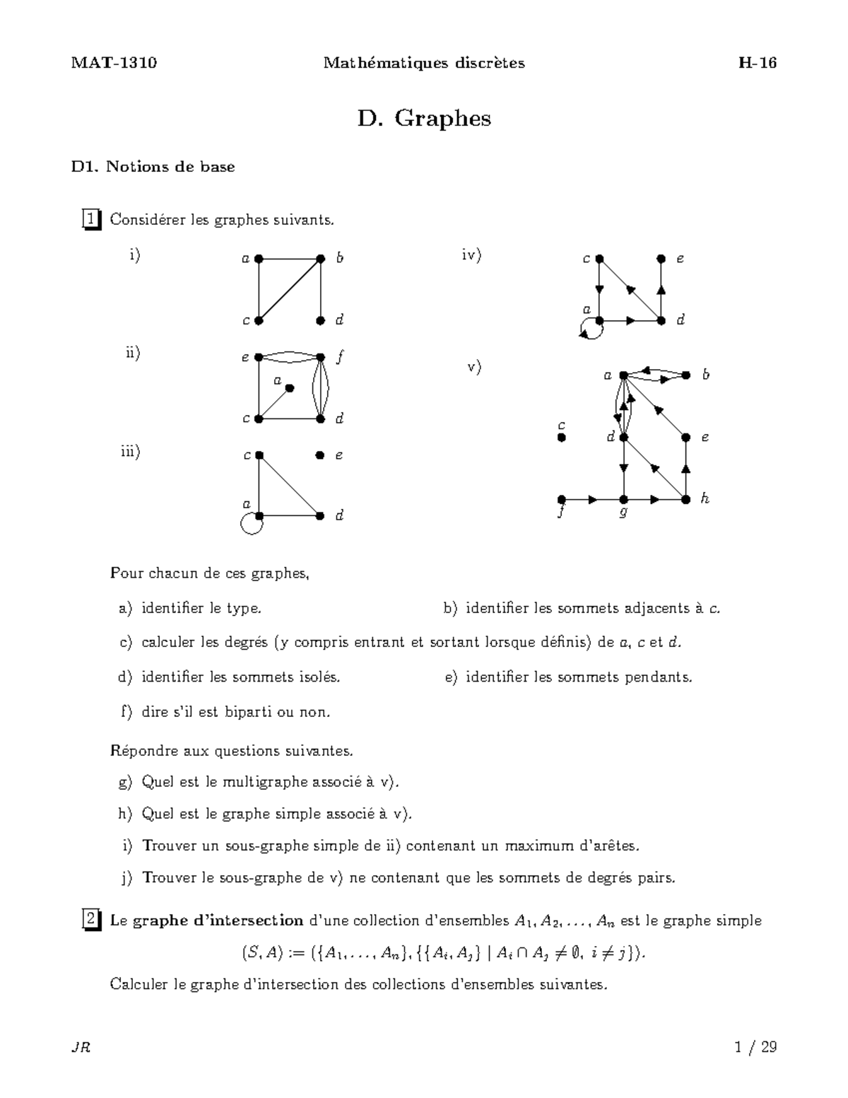 4. Exercices Théorie Des Graphes - D. Graphes D1. Notions De Base 1 ...