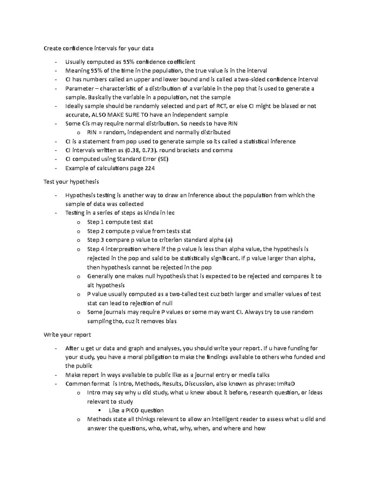 Week 10 Lecture 2 + Textbook Notes - Create confidence intervals for ...