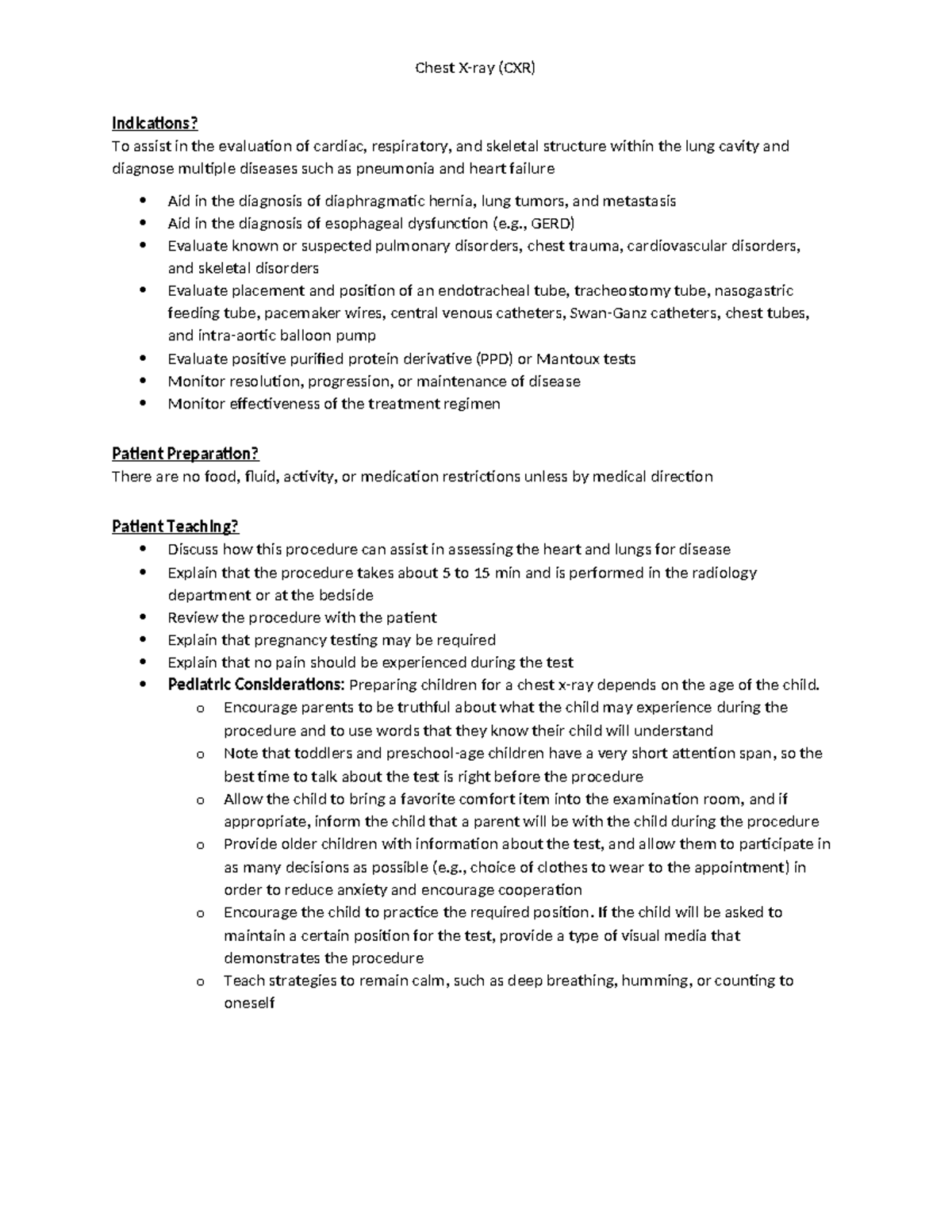 CXR - Bootcamp Prep Assignment - ED - Chest X-ray (CXR) Indications? To ...