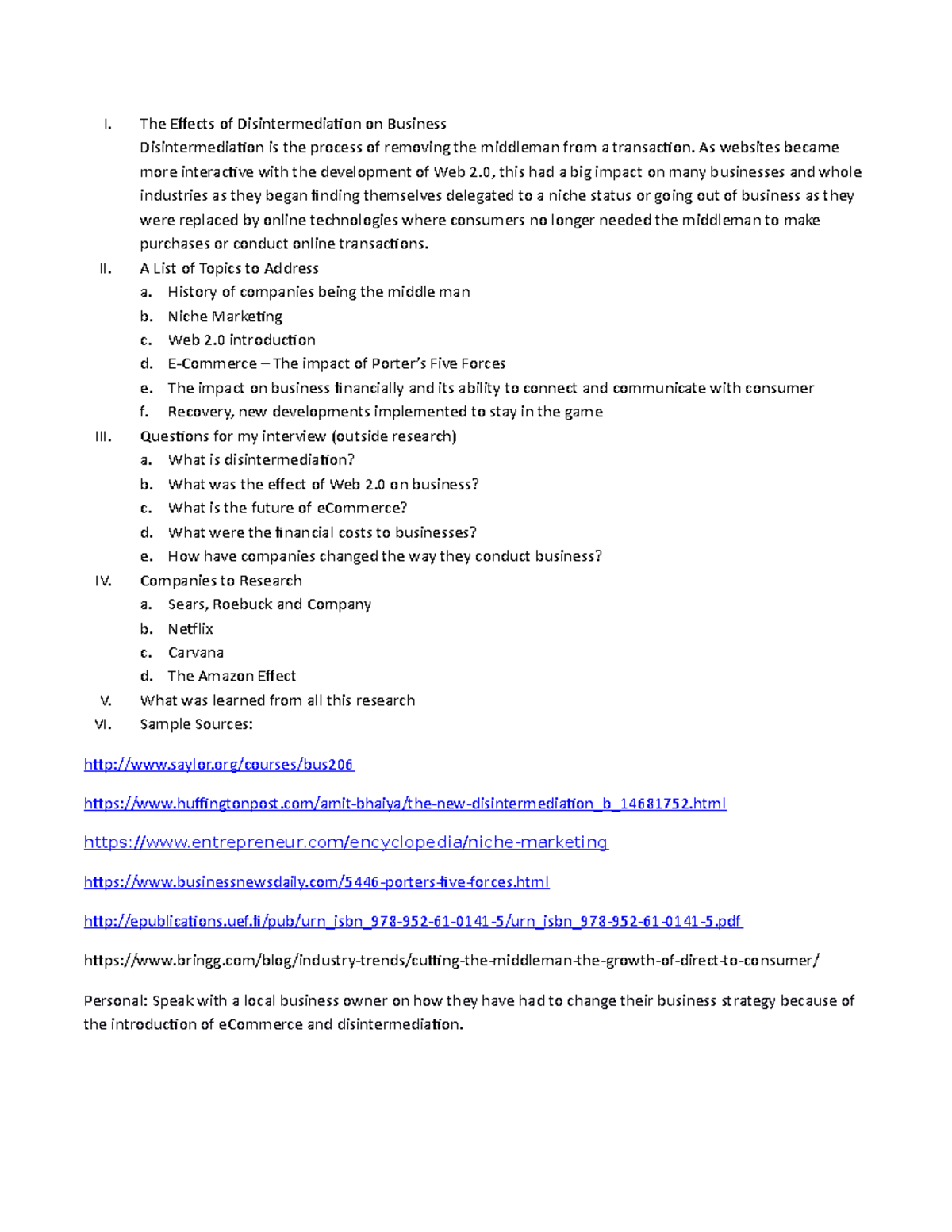 The Effects of Disintermediation on Business - Example Outline - I. The ...