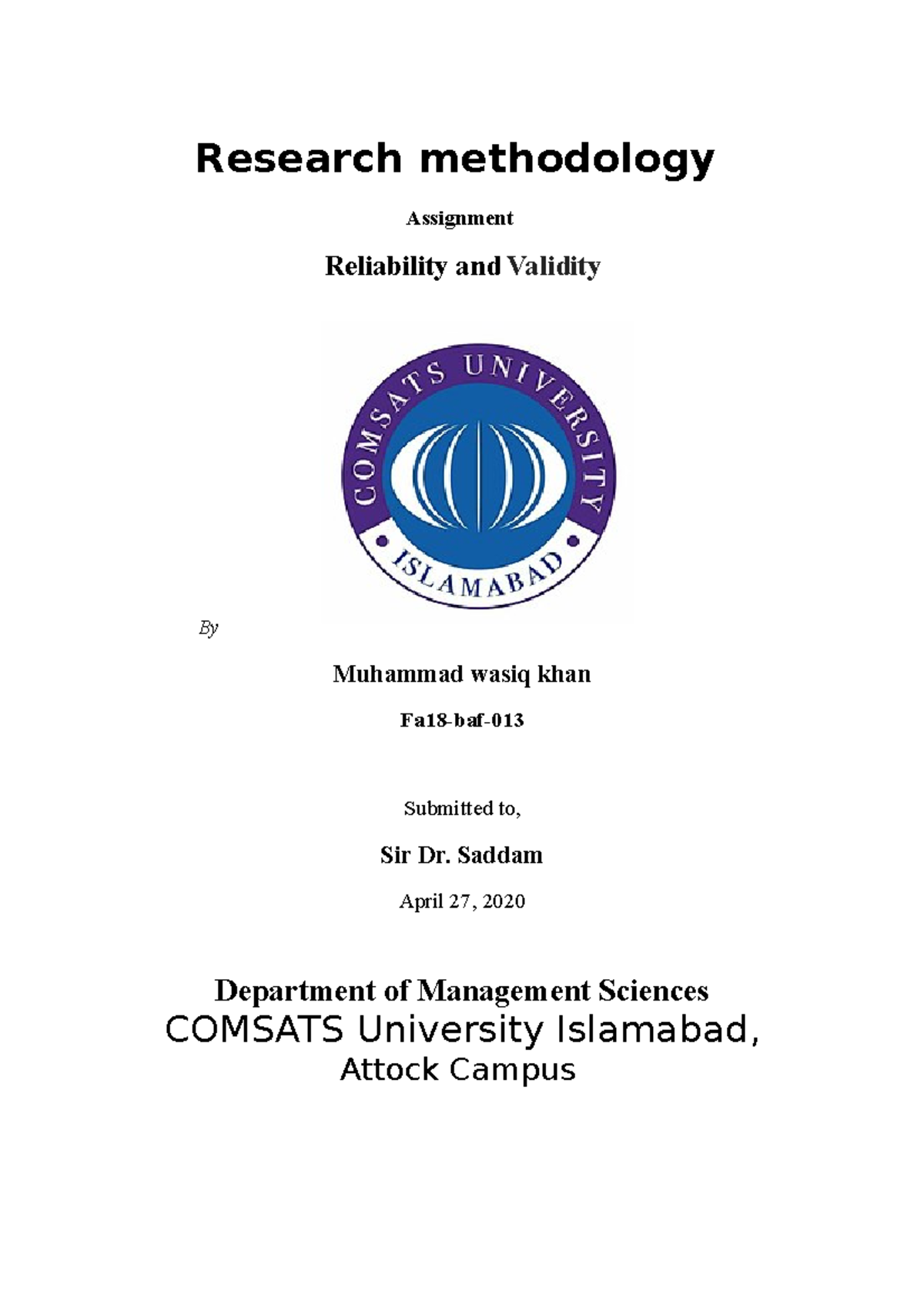 Reliability and validity by muhammad wasiq - research methodology