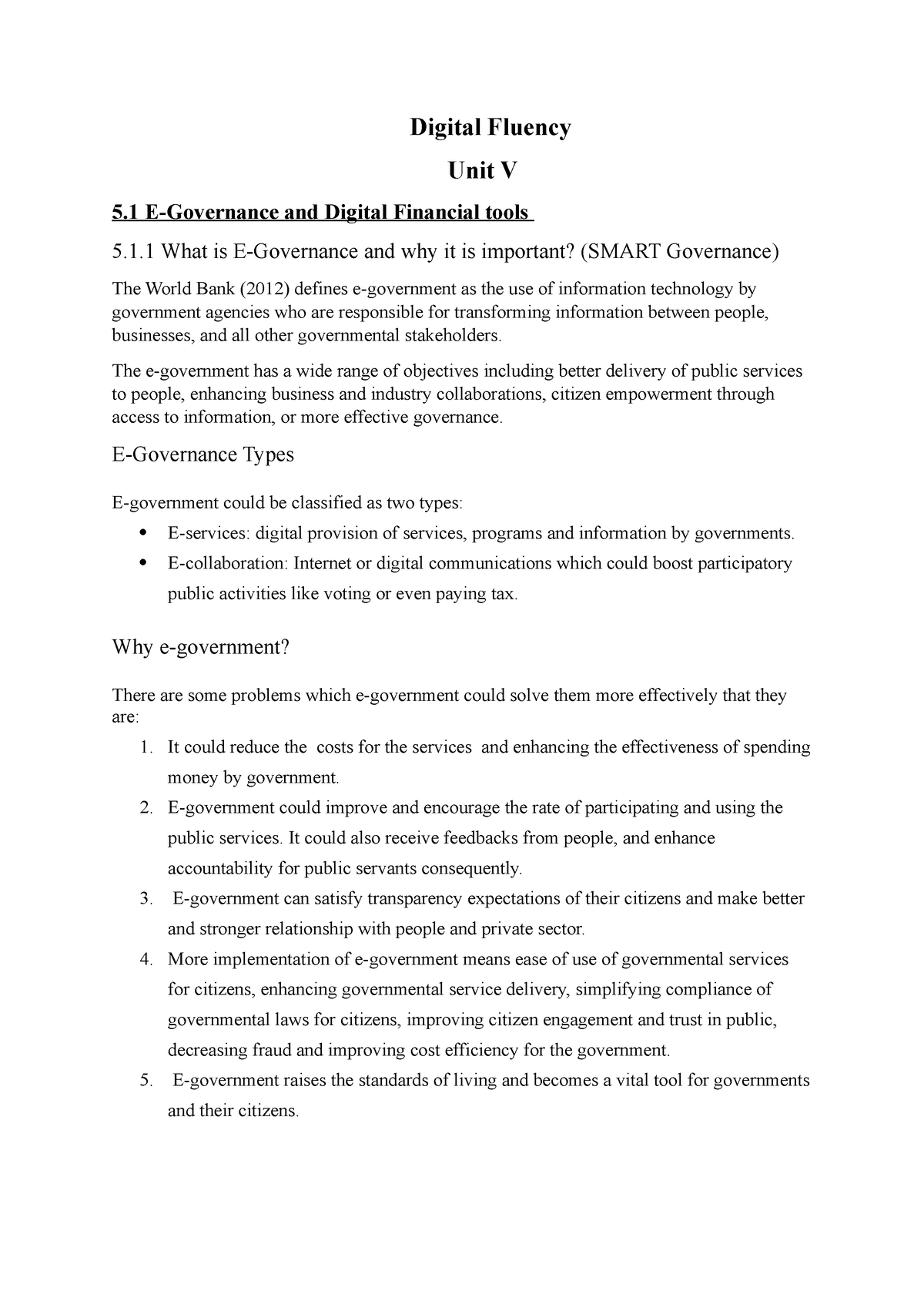 Unit V Digital Fluency - Digital Fluency Unit V 5 E-Governance And ...