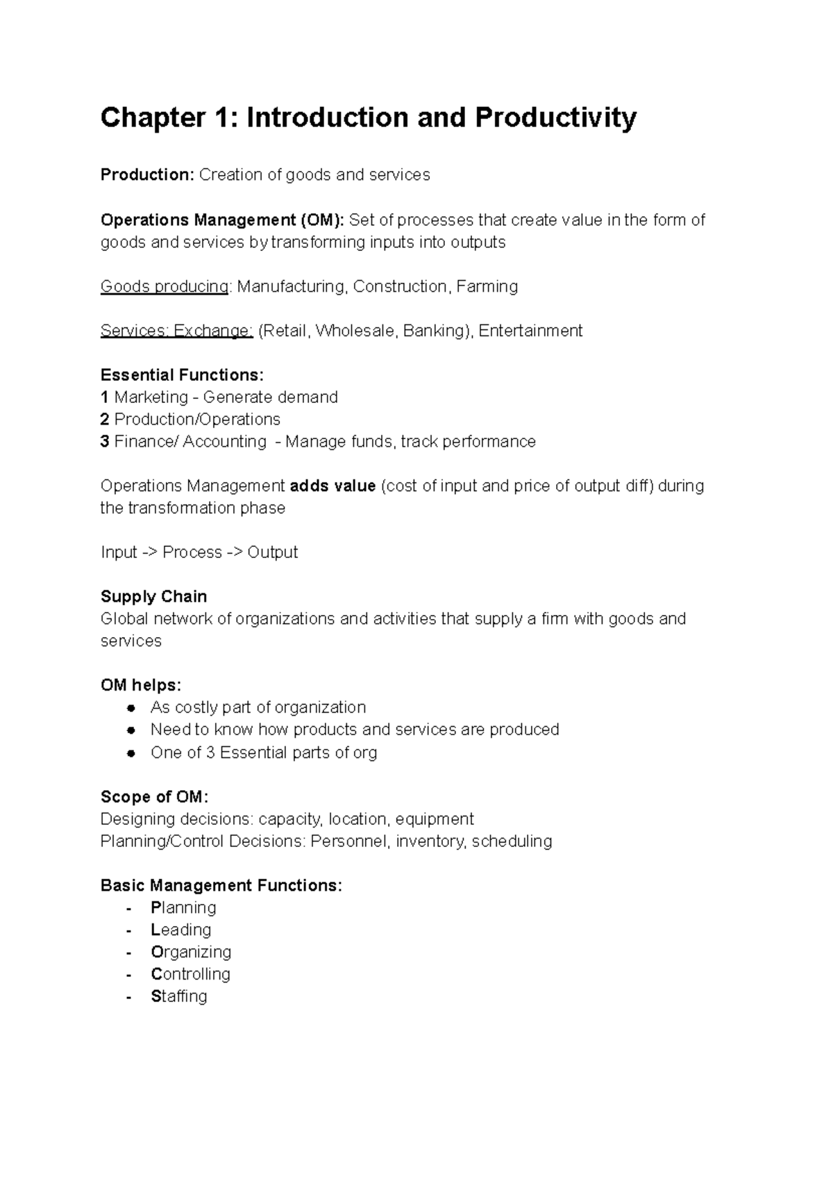 Chapter 1 Introduction And Productivity Chapter 1 Introduction And
