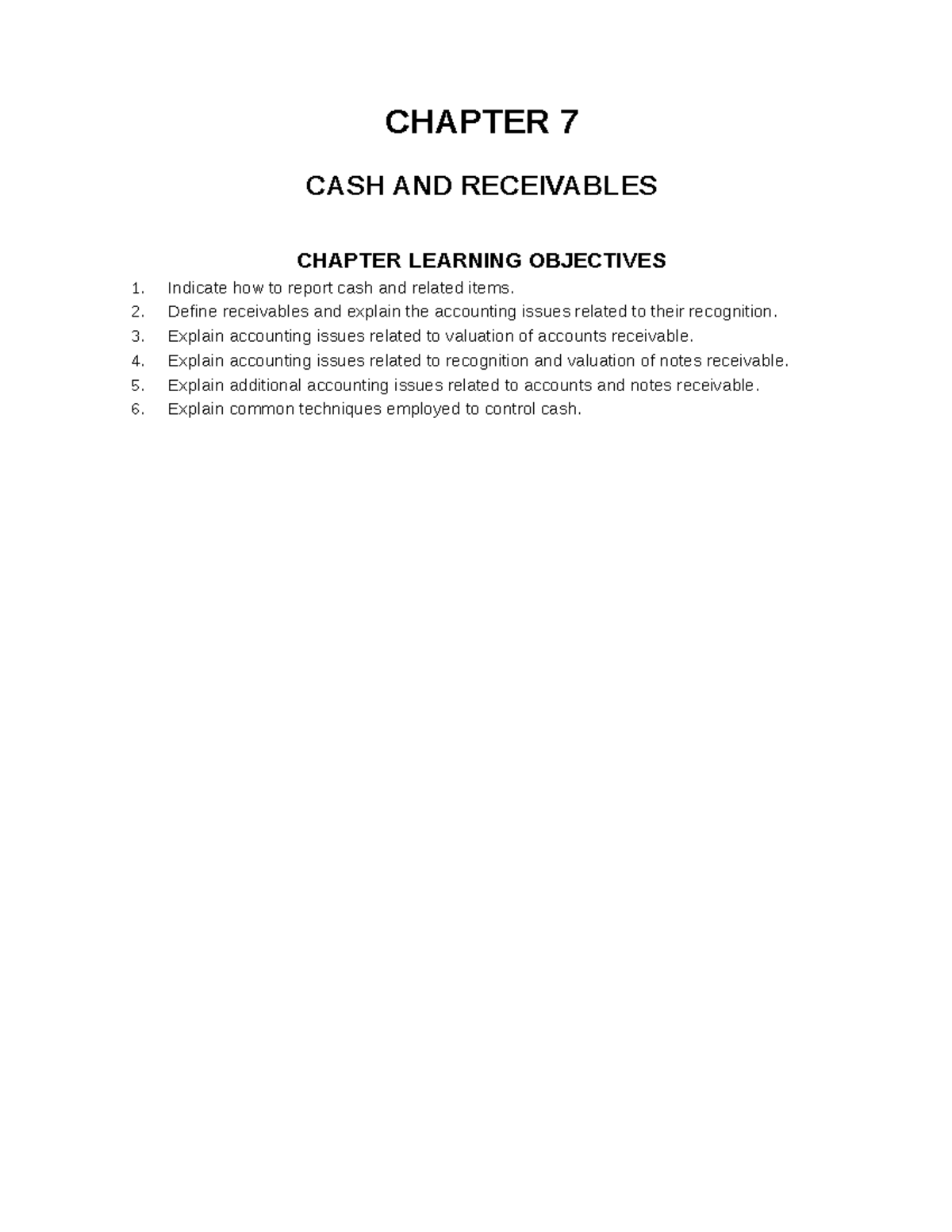 회계학원리 CH.07 TestBank - CHAPTER 7 CASH AND RECEIVABLES CHAPTER LEARNING ...