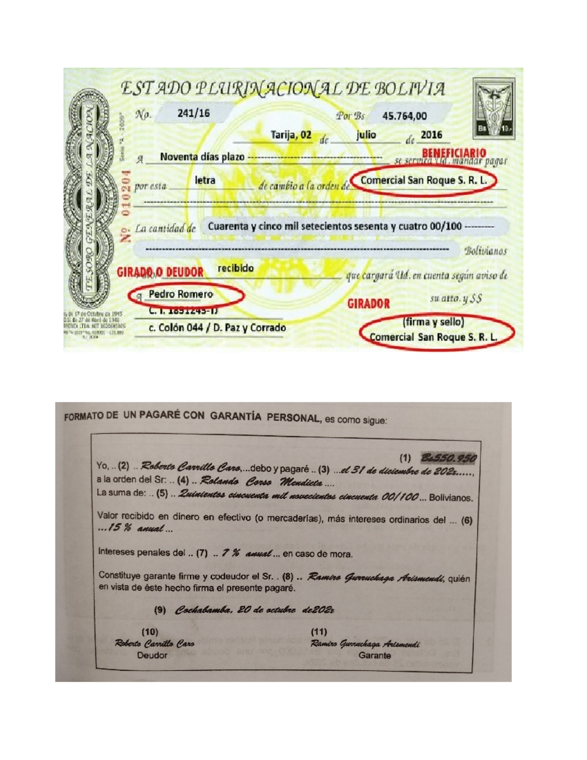 Documentos mercantiles - EST ADO PLURINACIONAL DE BOLIVIA No. Por Bs 45 ...