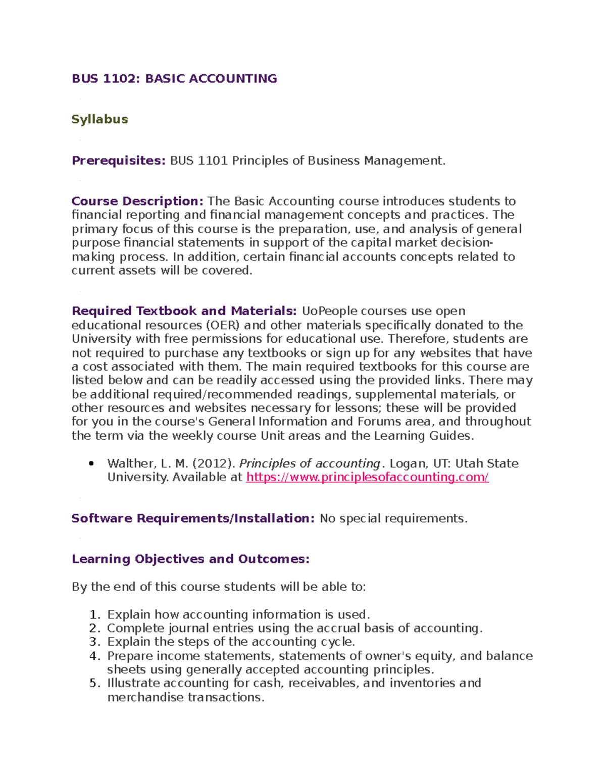 BUS 1102 Basic Accounting Official Syllabus - BUS 1102: BASIC ...