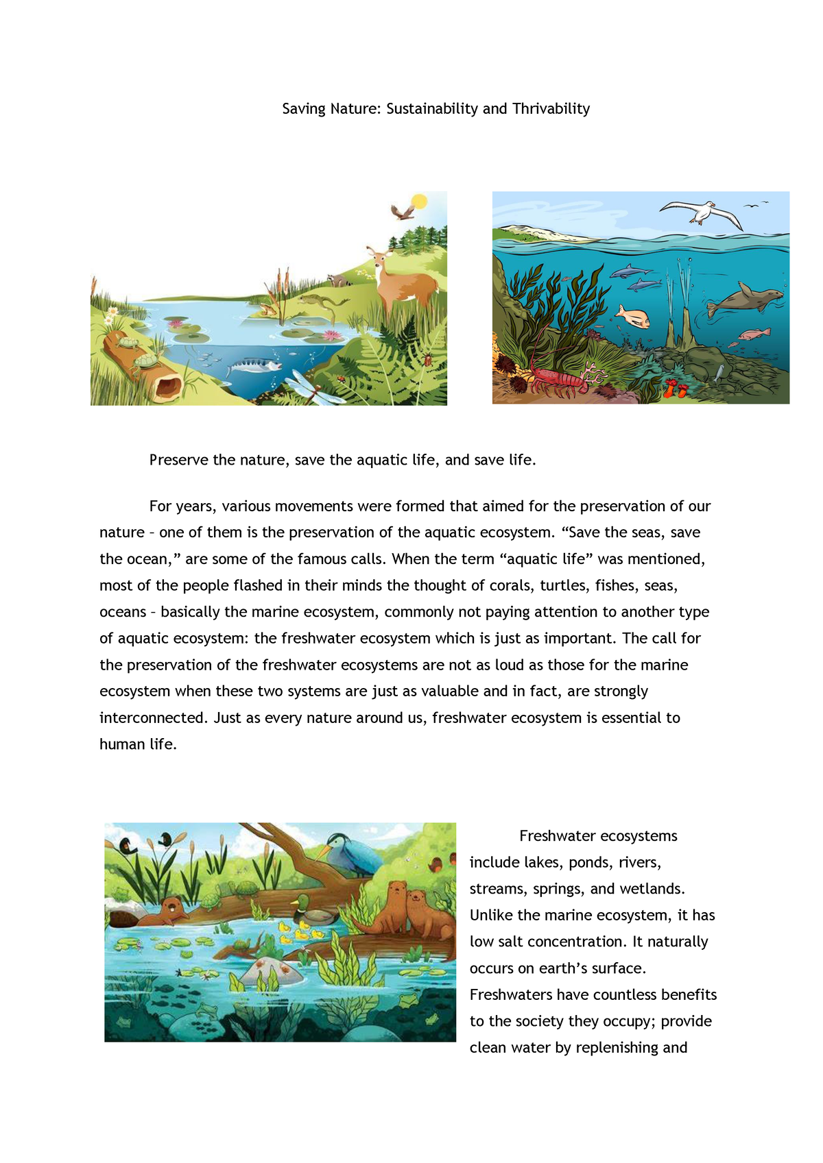 Aquatic Science - Saving Nature: Sustainability and Thrivability ...