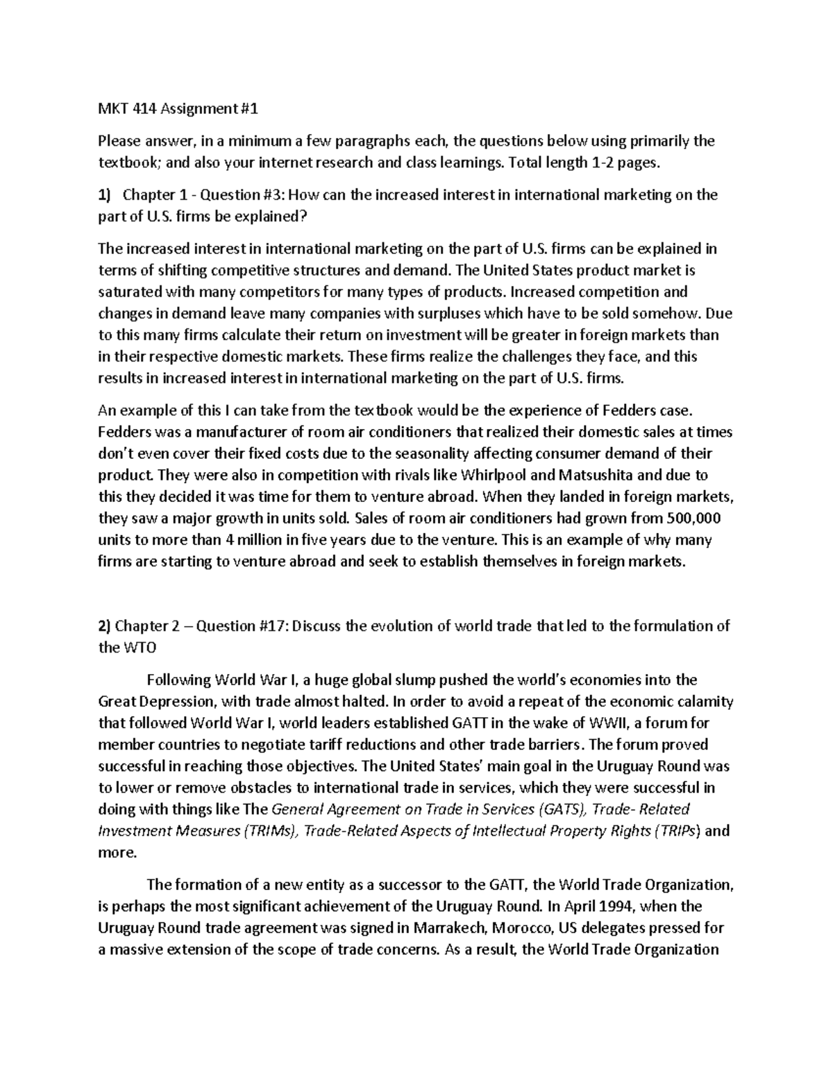 MKT 414 Assignment #1 - Discussion questions required from the textbook ...