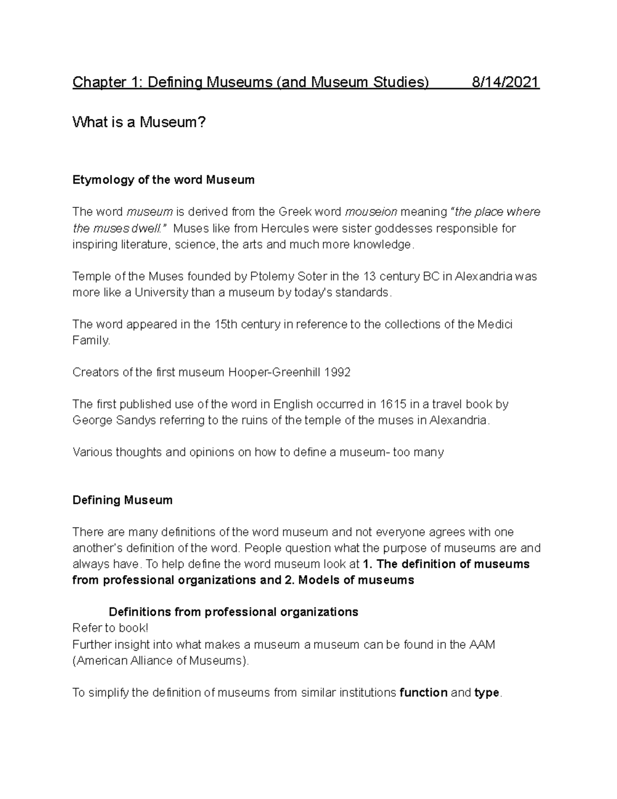 Intro To Museum Studies Notes - Chapter 1: Defining Museums (and Museum ...