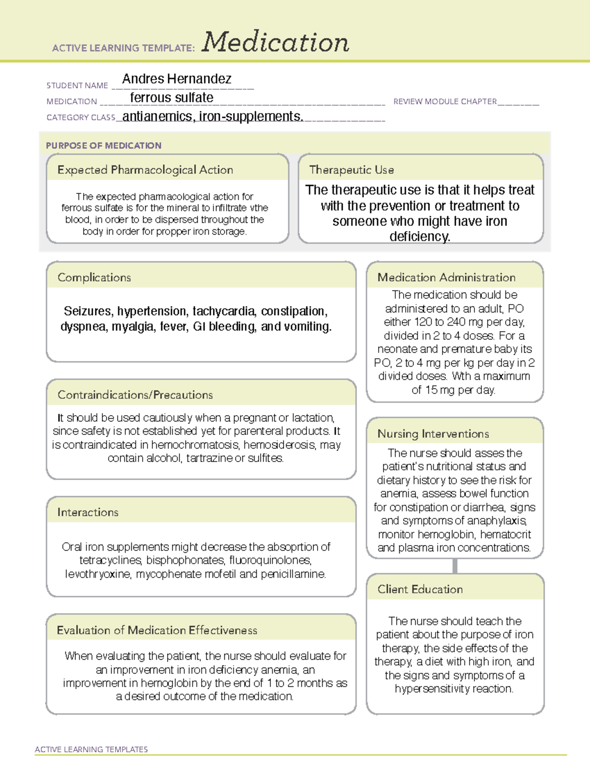 Iron Deficiency Anemia Ati Template