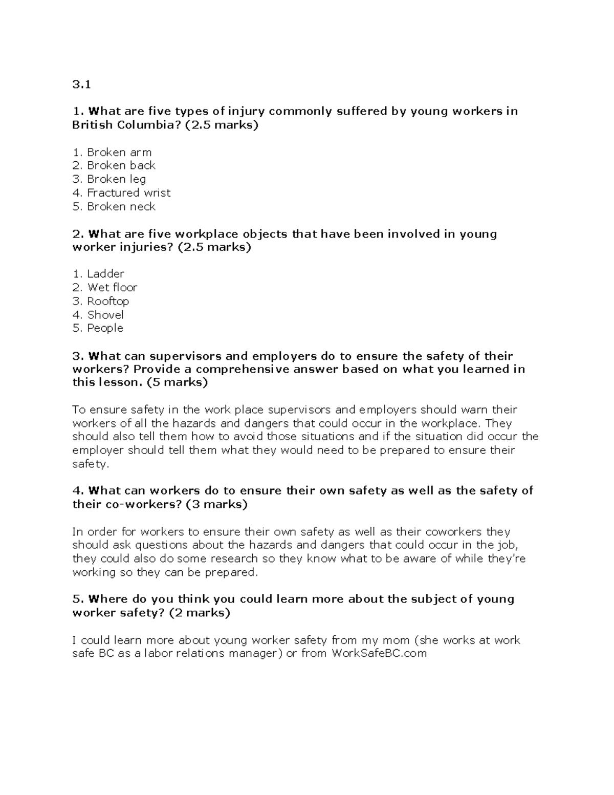Assign 3.1 Textbook Activity - 3. 1. What are five types of injury ...