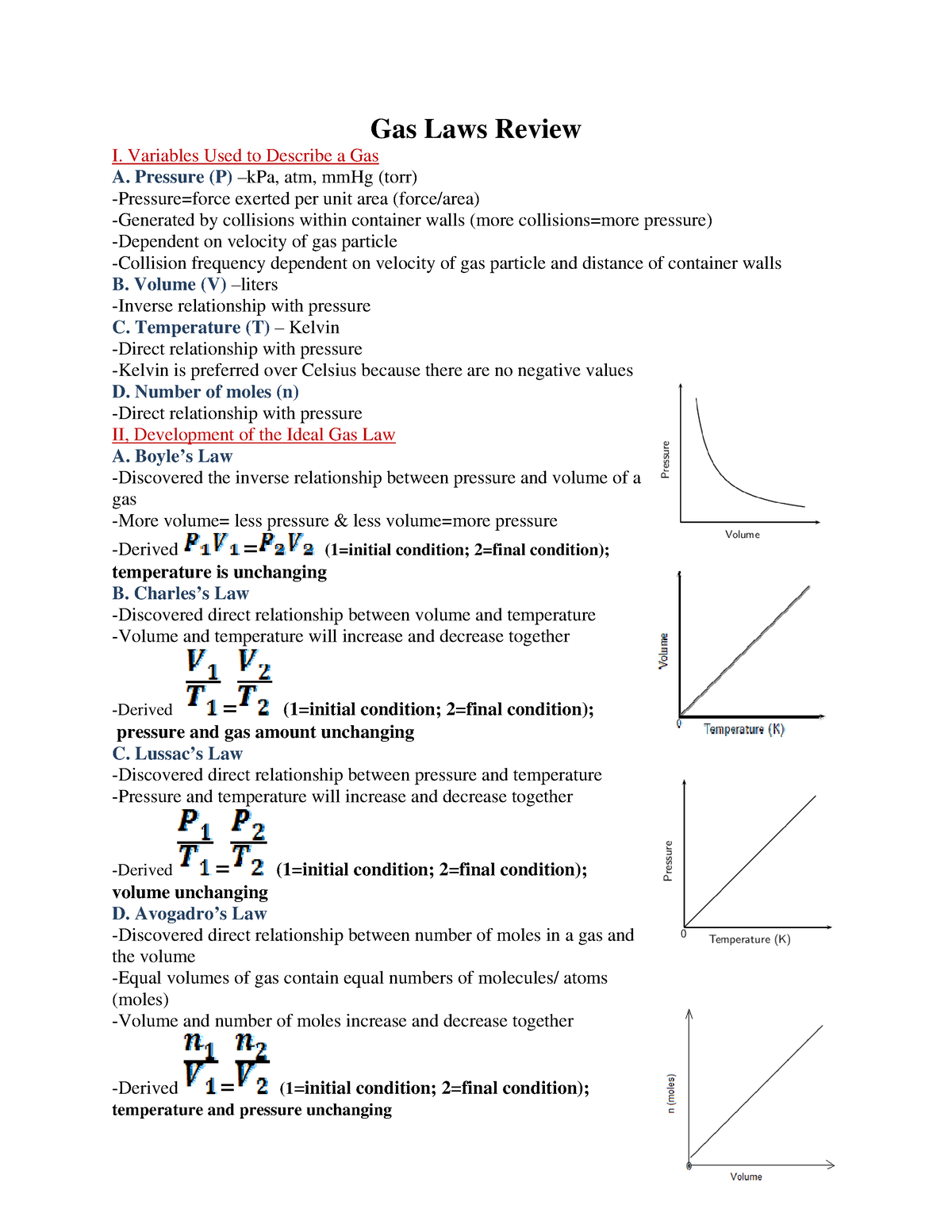 Gas-law-review - Student Studying - Gas Laws Review I. Variables Used ...