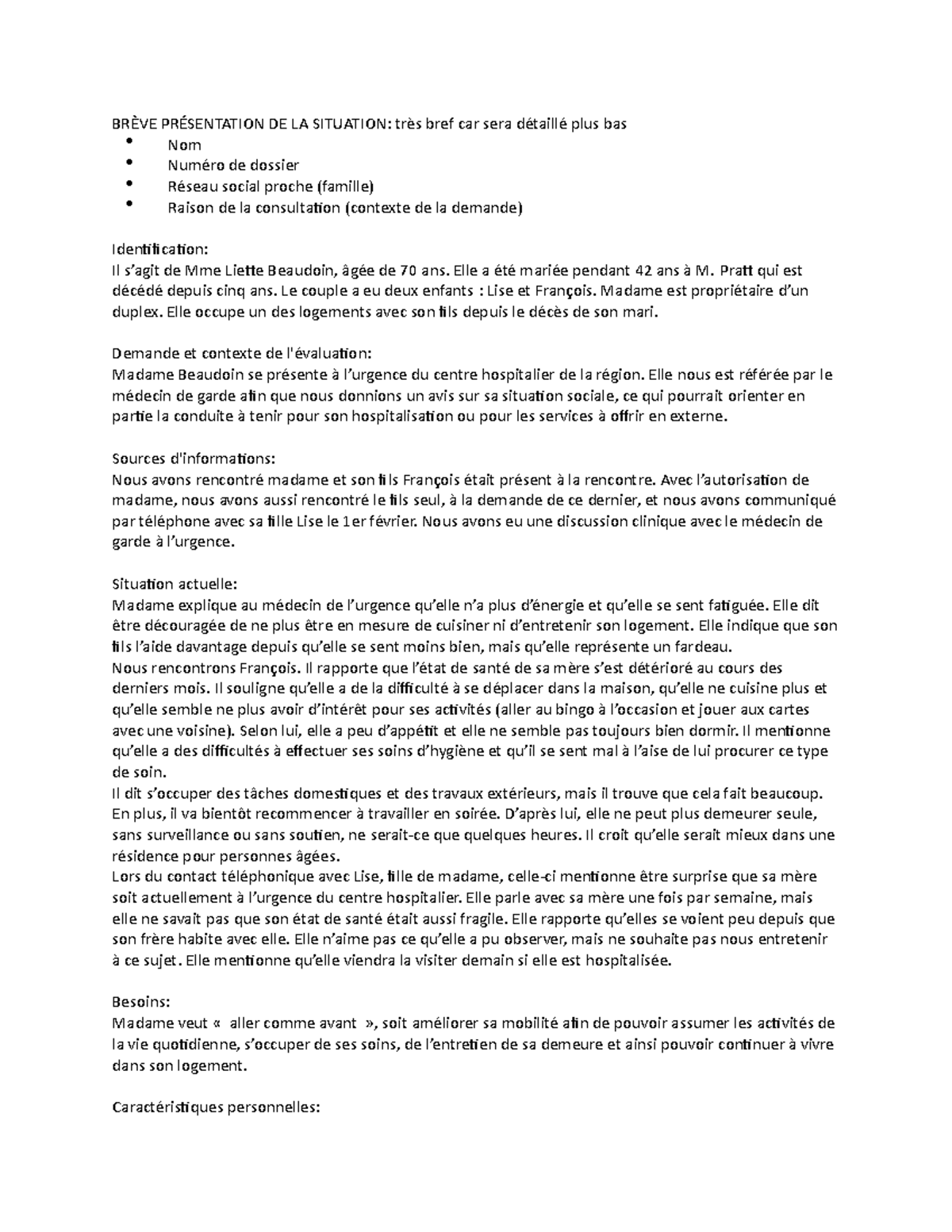 Exemple rapport sommaire d'intervention - BRÈVE PRÉSENTATION DE LA ...