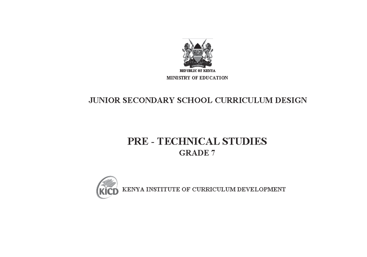 Pre Technical Studies Grade 7 Design - REPUBLIC OF KENYA MINISTRY OF ...