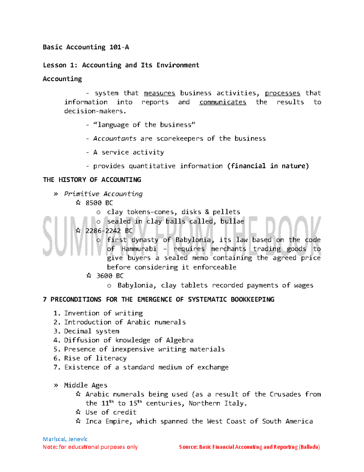 Lesson 1: Accounting And Its Environment (Accounting 101-A) - Basic ...