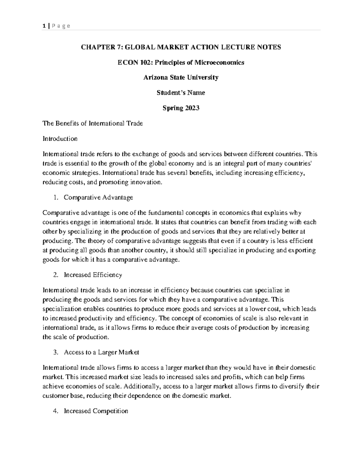 ECON 102 Chapter 7 Global Markets in Action Lecture Notes - CHAPTER 7 ...