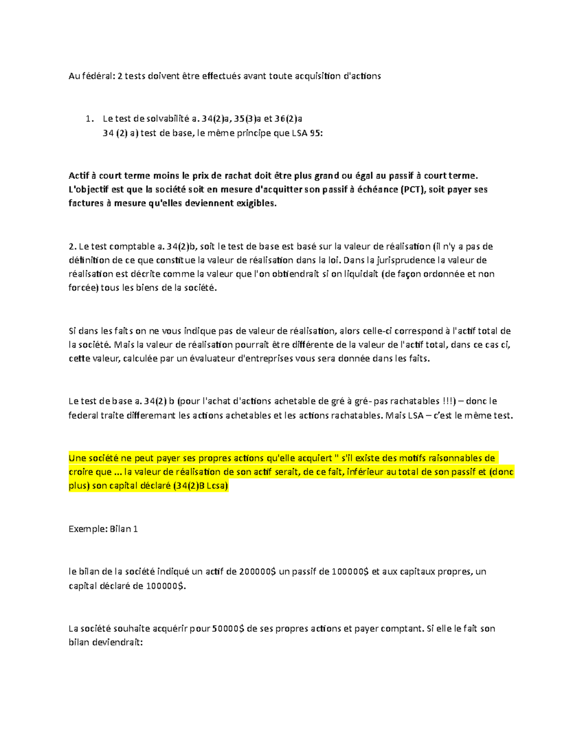 Que Deviennent Les Actions En Cas De Rachat Cours 8 - Au fédéral: 2 tests doivent être effectués avant toute  acquisition d'actions 1. Le test de - Studocu