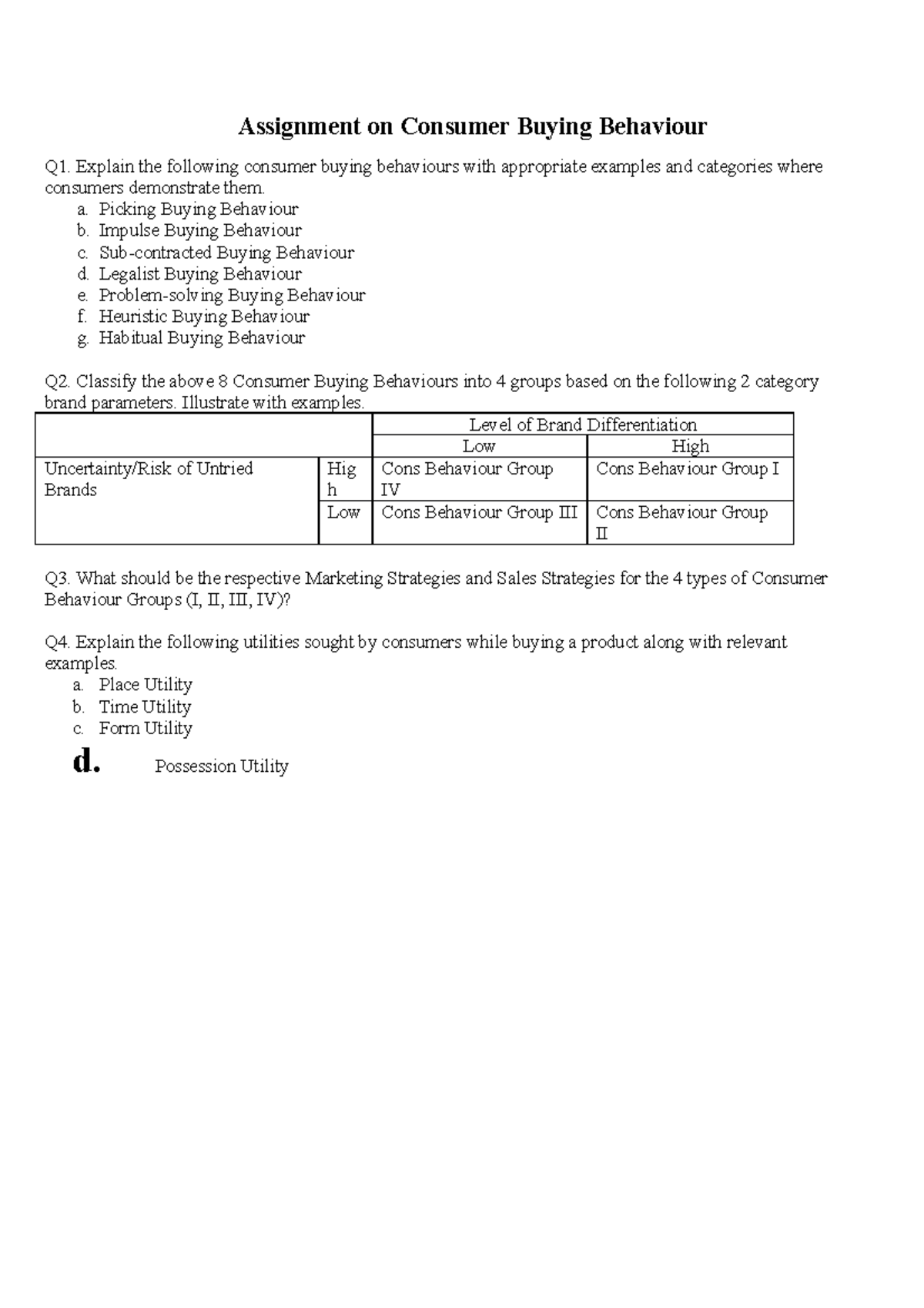 Assignment for Session 12 - Consumer Buying Behaviour - BACHELOR OF ...