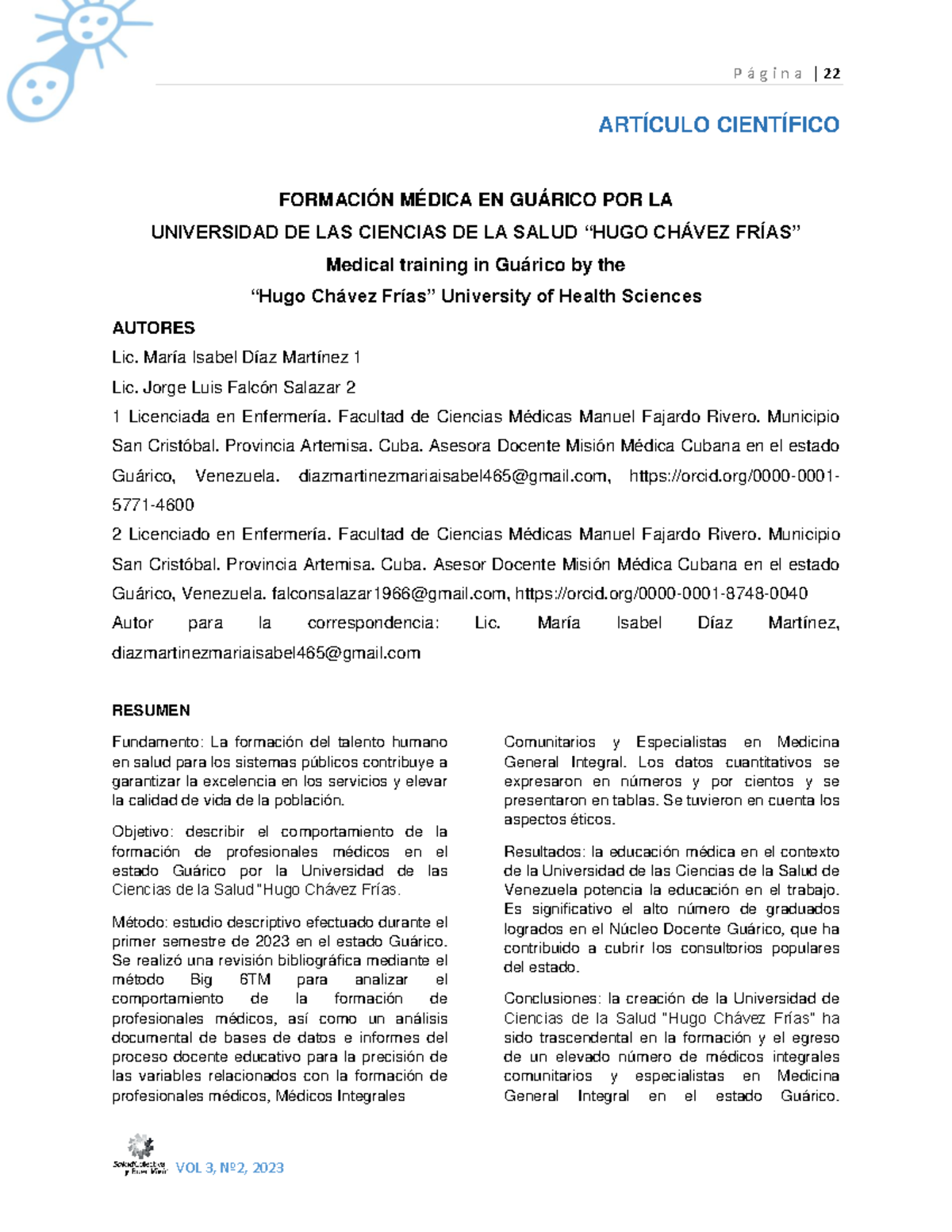 Revista+SCBV+Vol+3+ +N°+2 22 38 - ARTÍCULO CIENTÍFICO FORMACIÓN MÉDICA