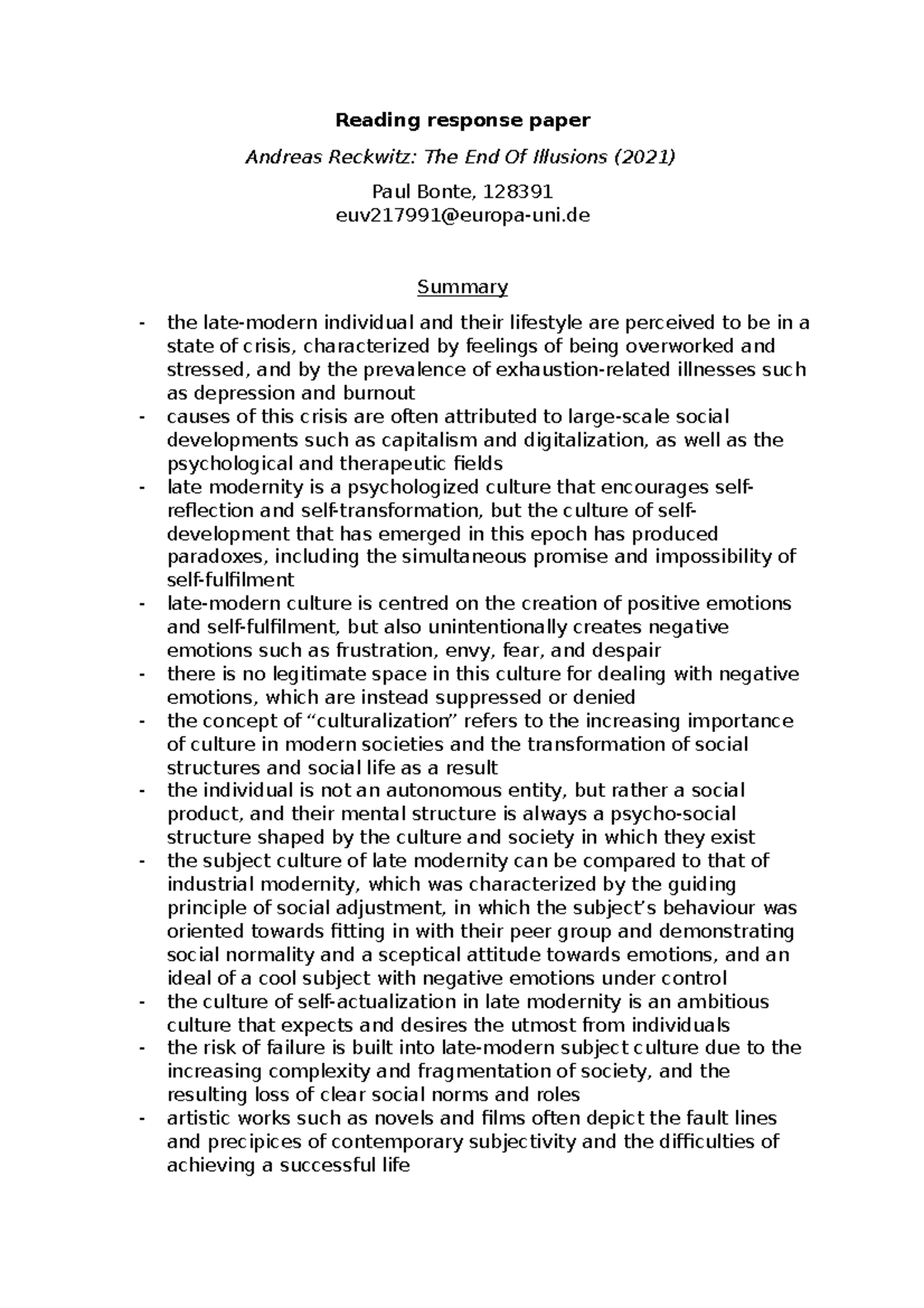 08 Reading paper - New Sensibilities - Reading response paper Andreas ...