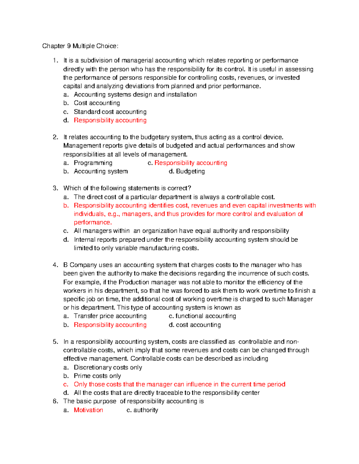 Accounting Lecture - Chapter 9 Multiple Choice: It is a subdivision of ...