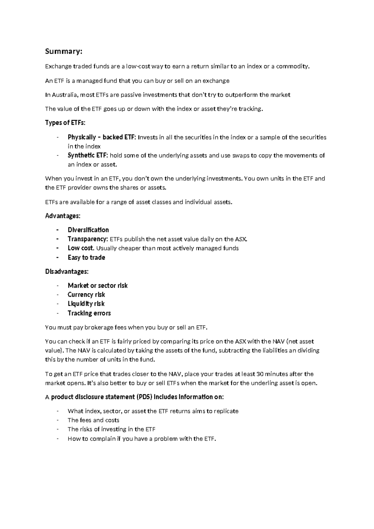 Exchange traded funds (ETFs) - Summary: Exchange traded funds are a low ...