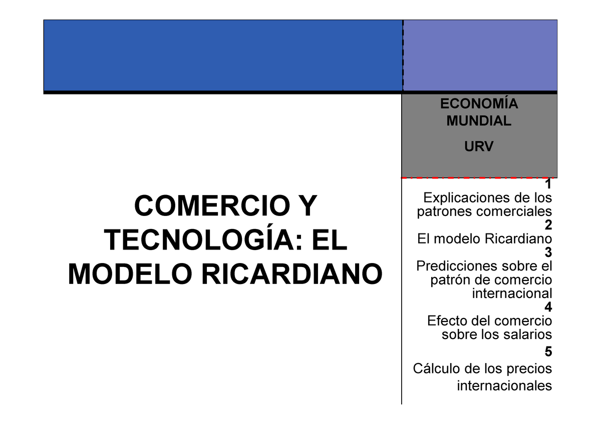 T 2 El modelo Ricardiano - COMERCIO Y TECNOLOGÍA: EL MODELO RICARDIANO 1  Explicaciones de los - Studocu