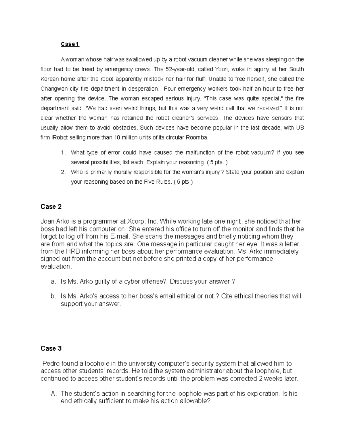 Sample ethics case study picture