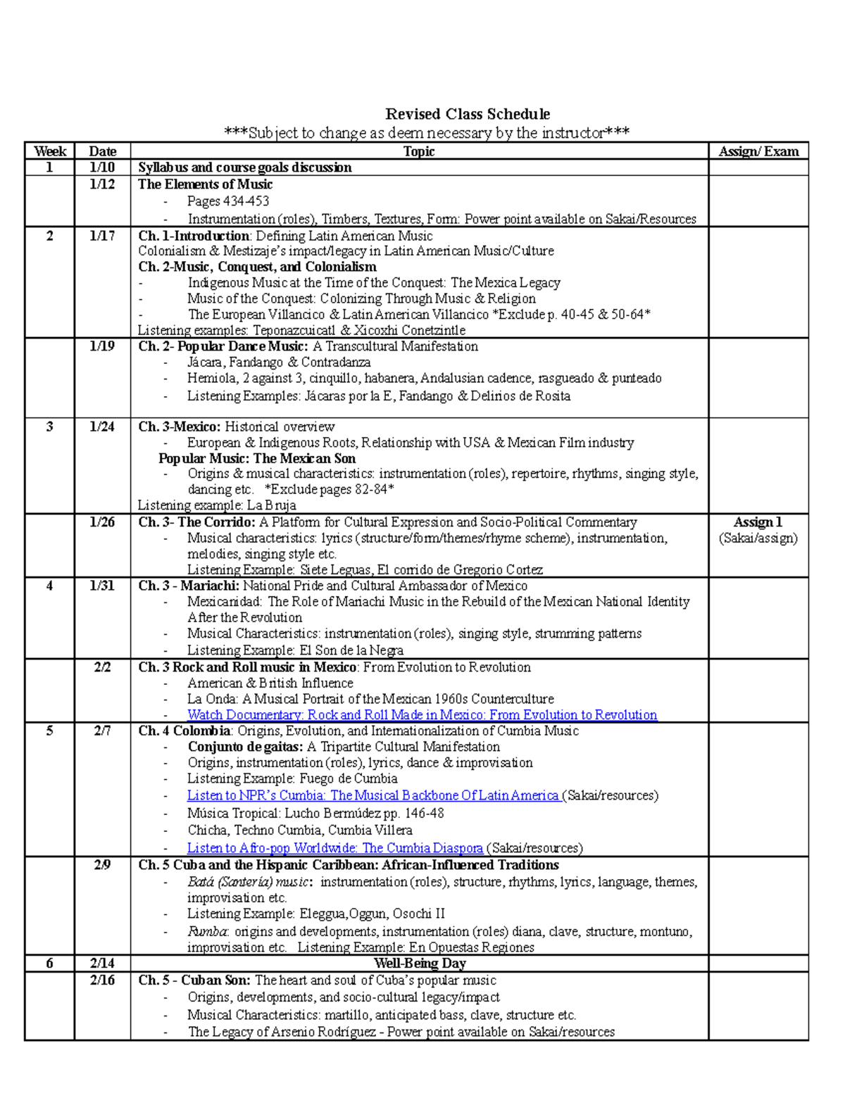 Revised Class Schedule - Revised Class Schedule Subject to change as ...