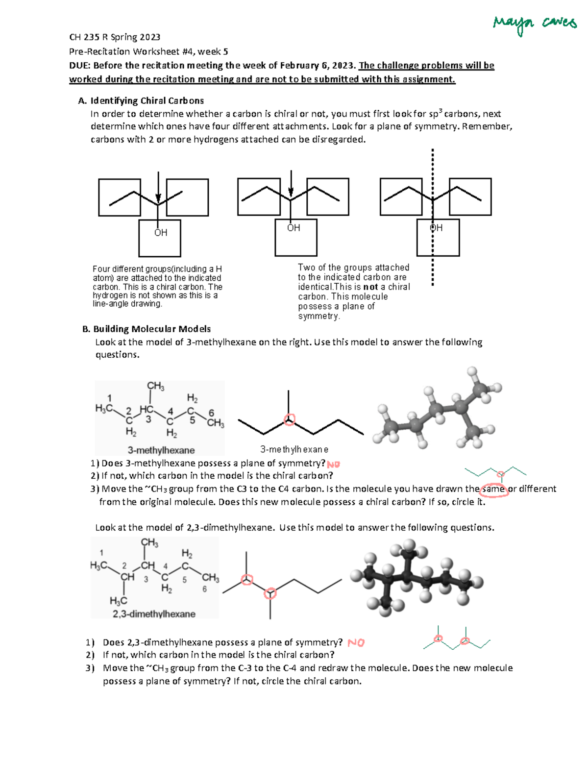 Recitation+worksheet+week+5+Sp+2023 - CH 235 - UAB - Studocu