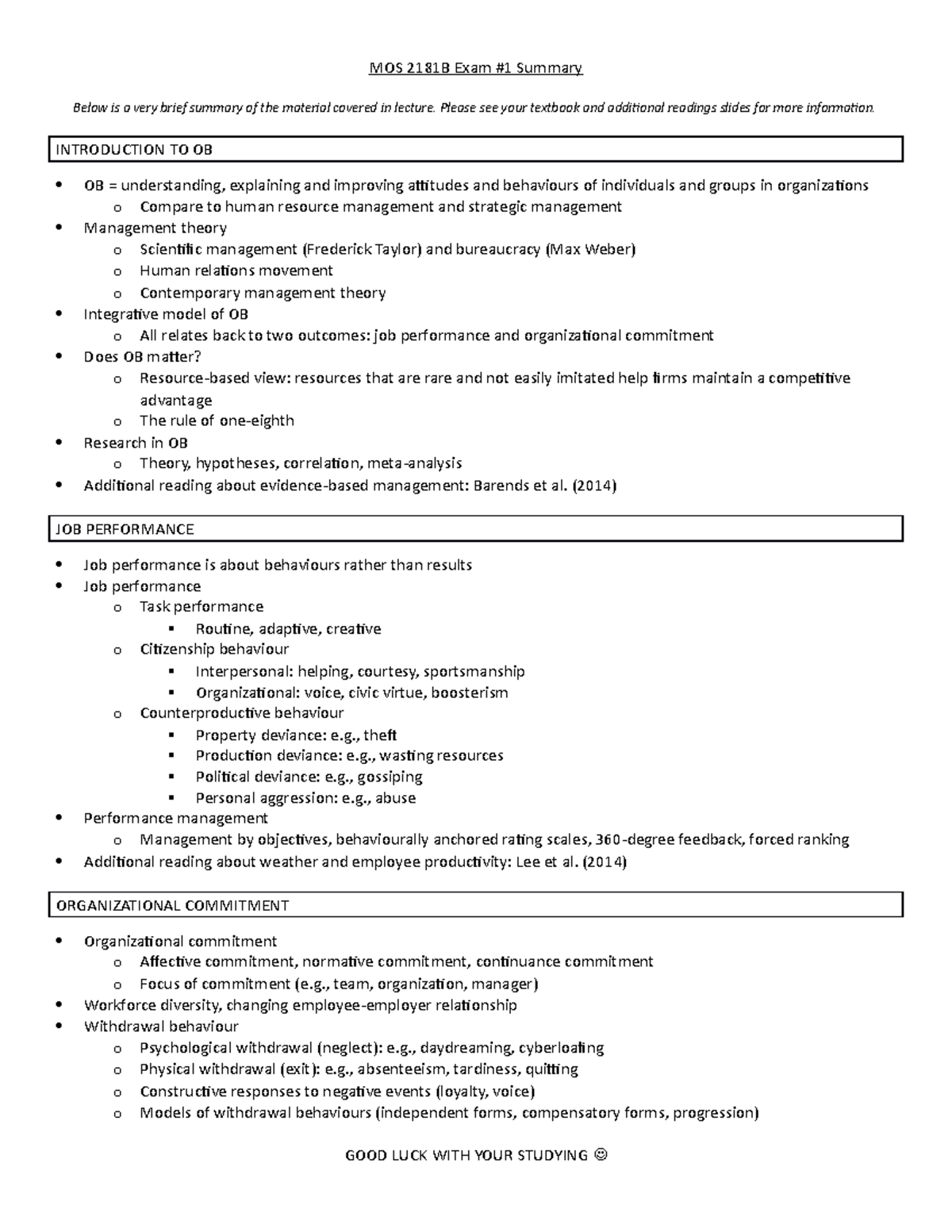 Quiz 5 2019, questions and answers - MOS 2181B Exam #1 Summary Below is ...