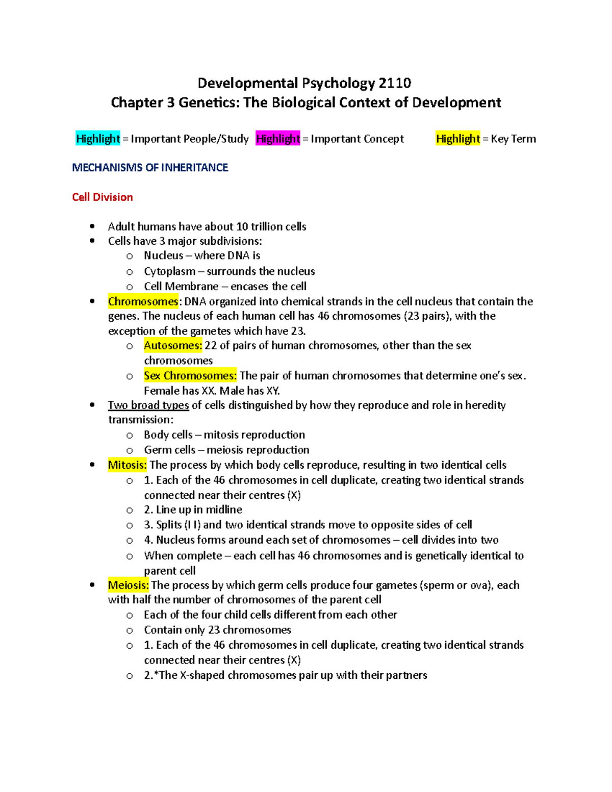 Developmental Psychology 2110 Chapter 3 Notes - The nucleus of each ...