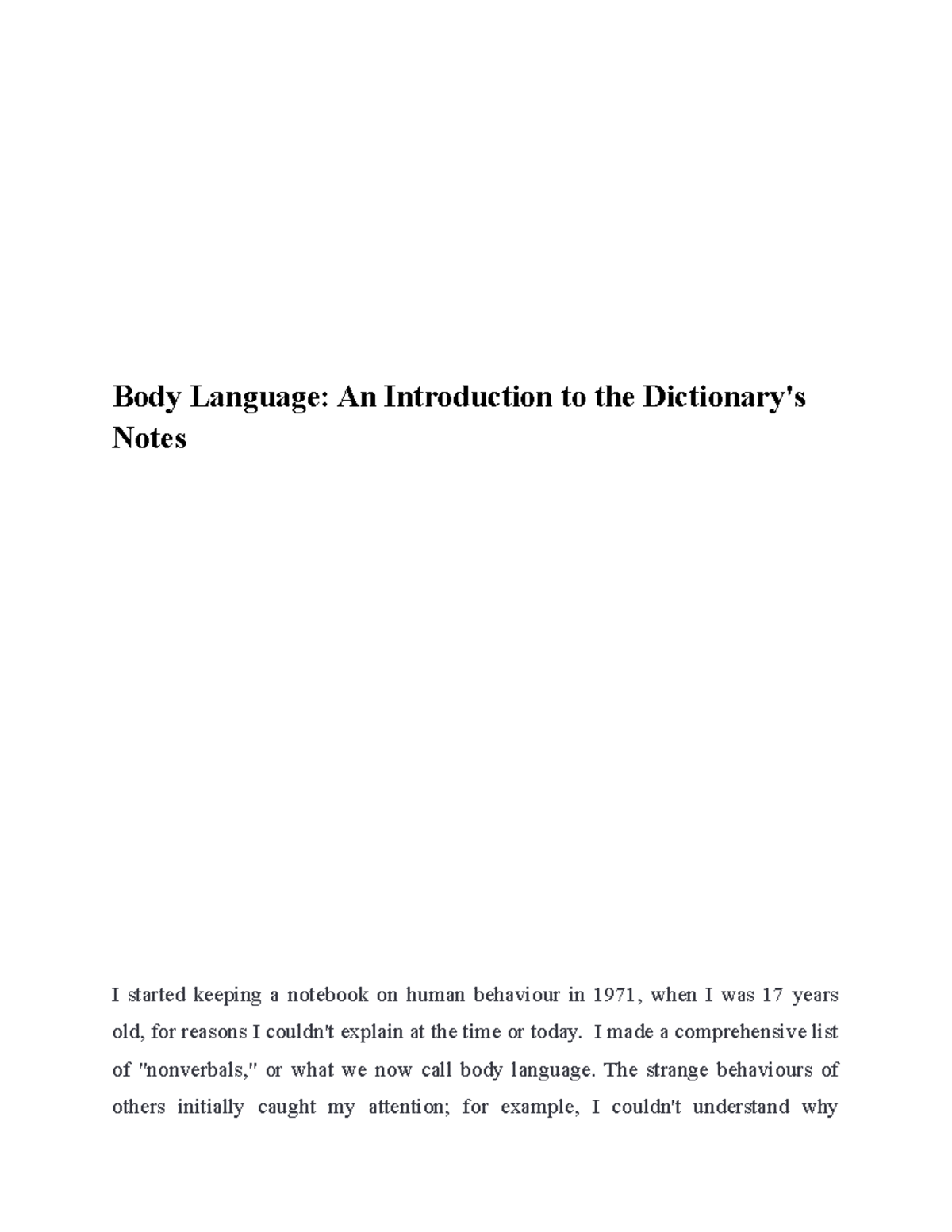 Body Language An Introduction to the Dictionary's Notes - Body Language ...