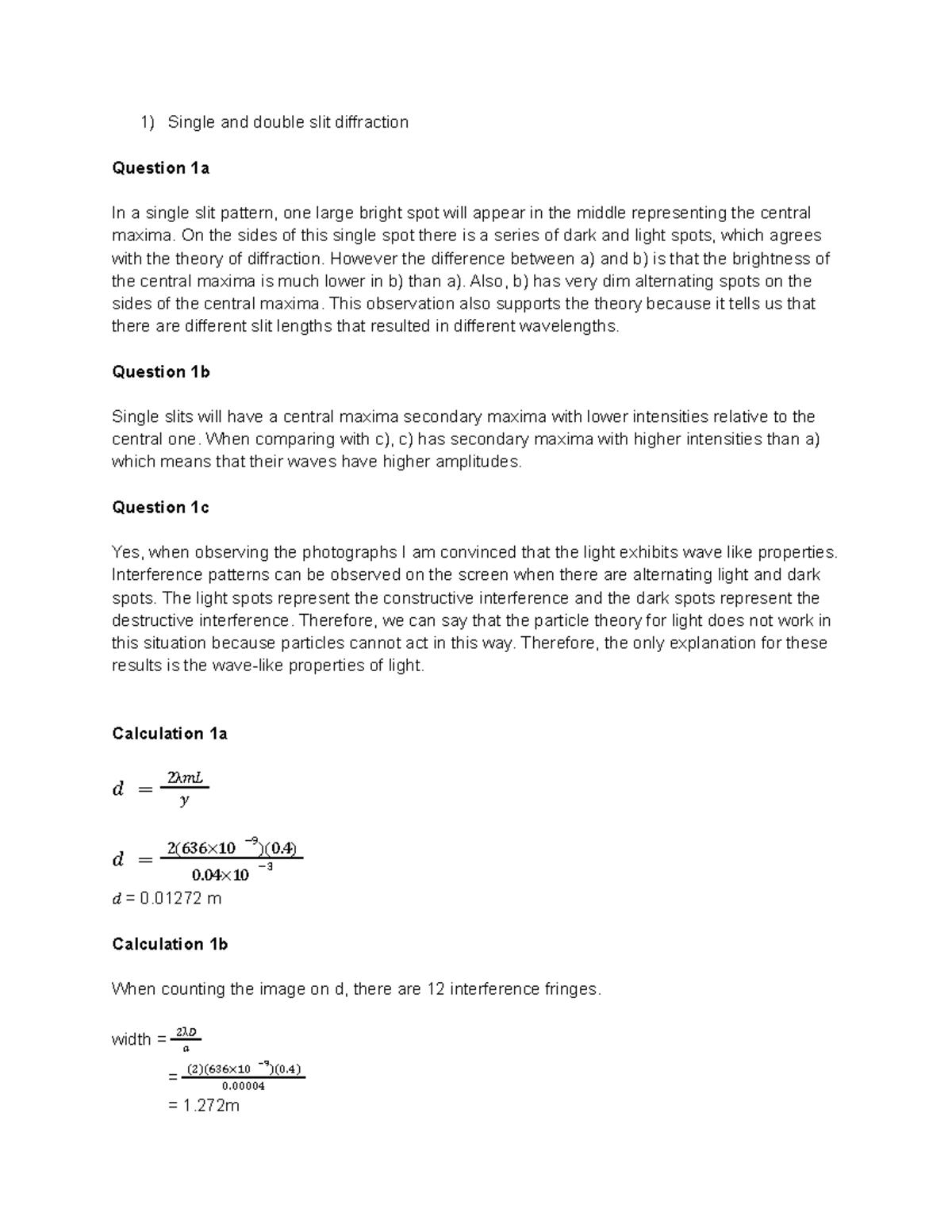 Lab 5 - physical optics and polarization - Single and double slit ...
