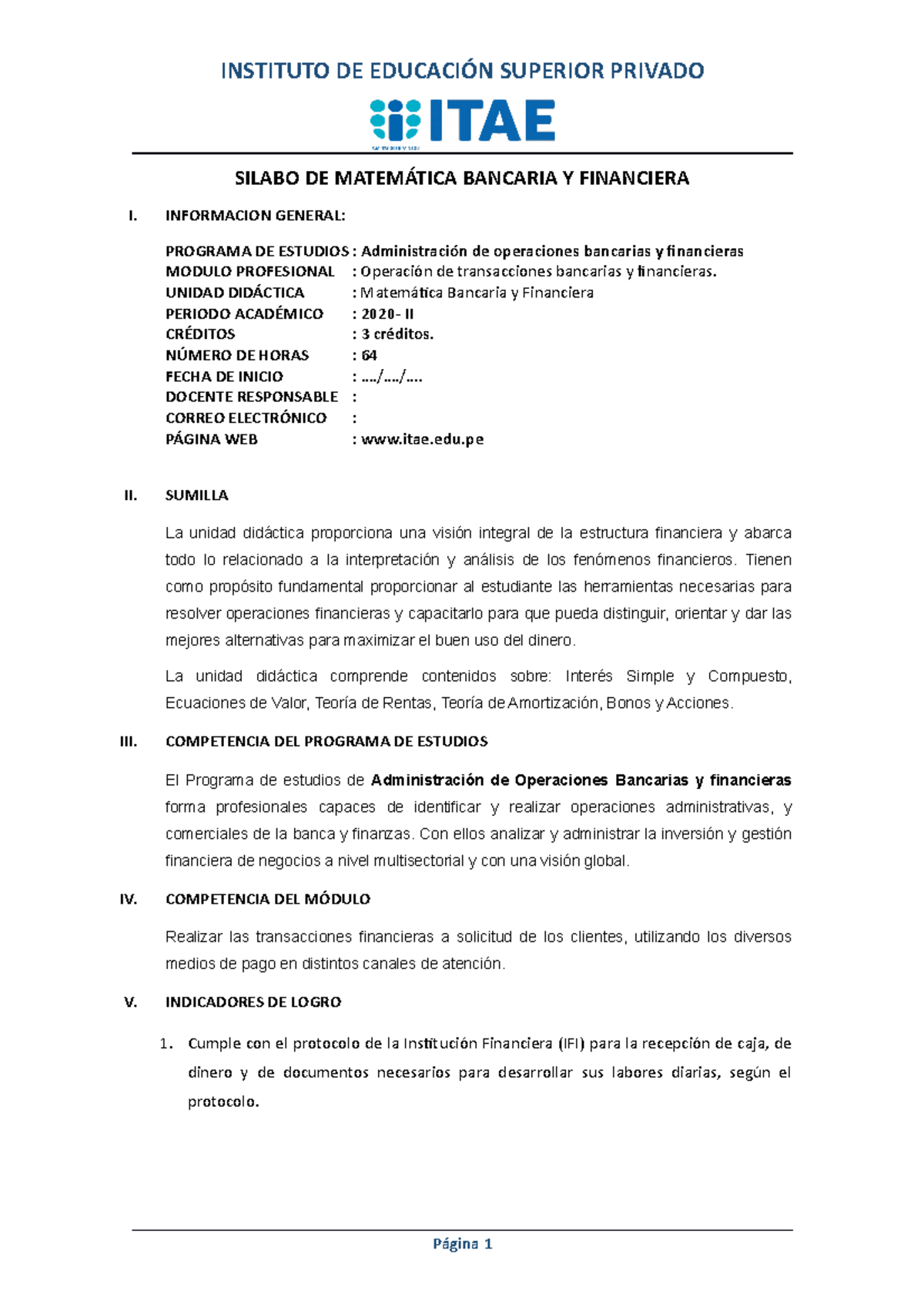 Matematica Bancaria Financiera - SILABO DE MATEMÁTICA BANCARIA Y ...