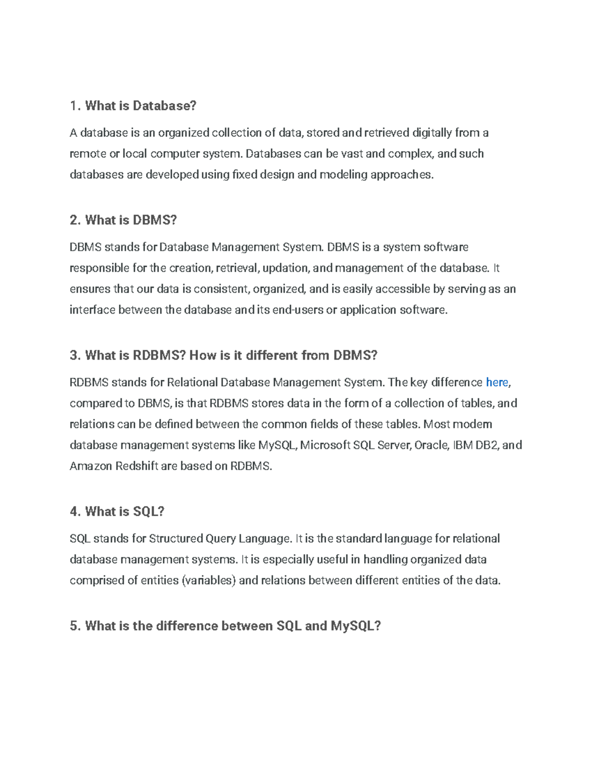 Victory Point DBMS Notes - 1. What is Database? A database is an ...