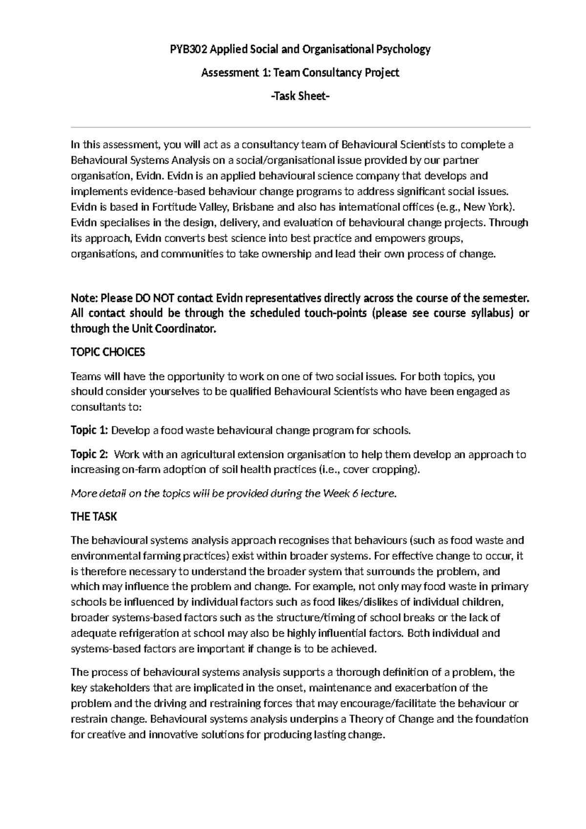 Task Sheet - PYB302 Applied Social and Organisational Psychology ...