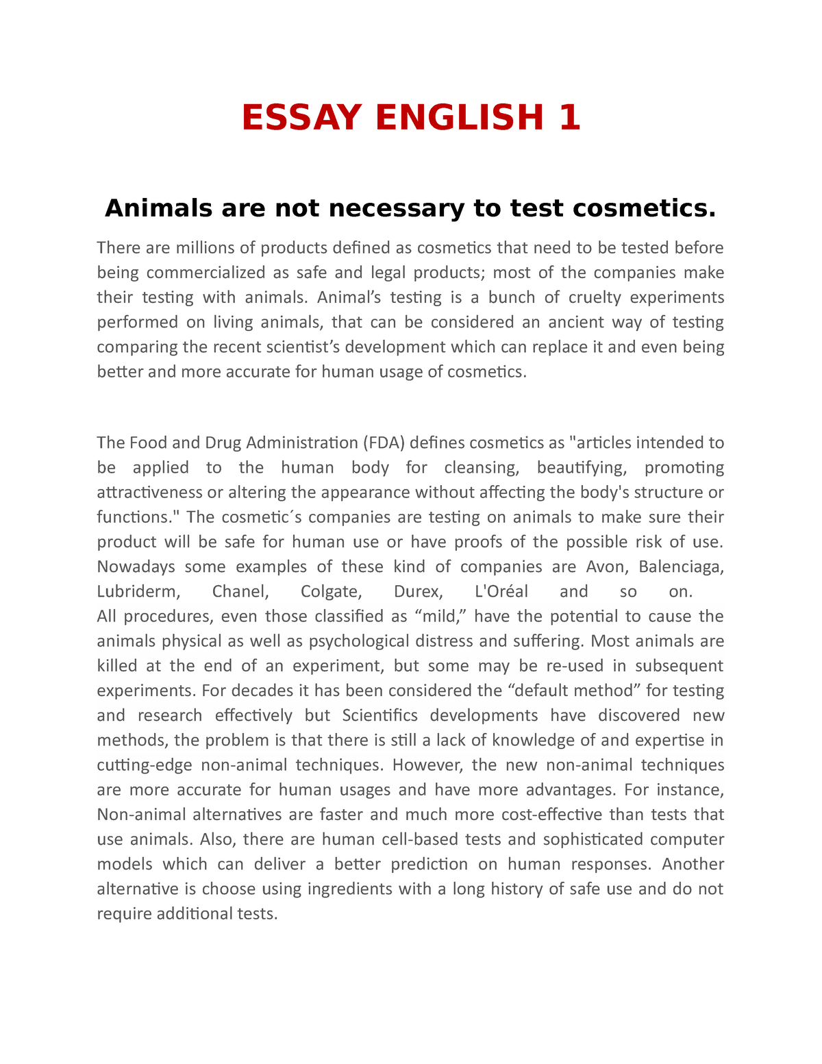 animal testing ielts essay topic