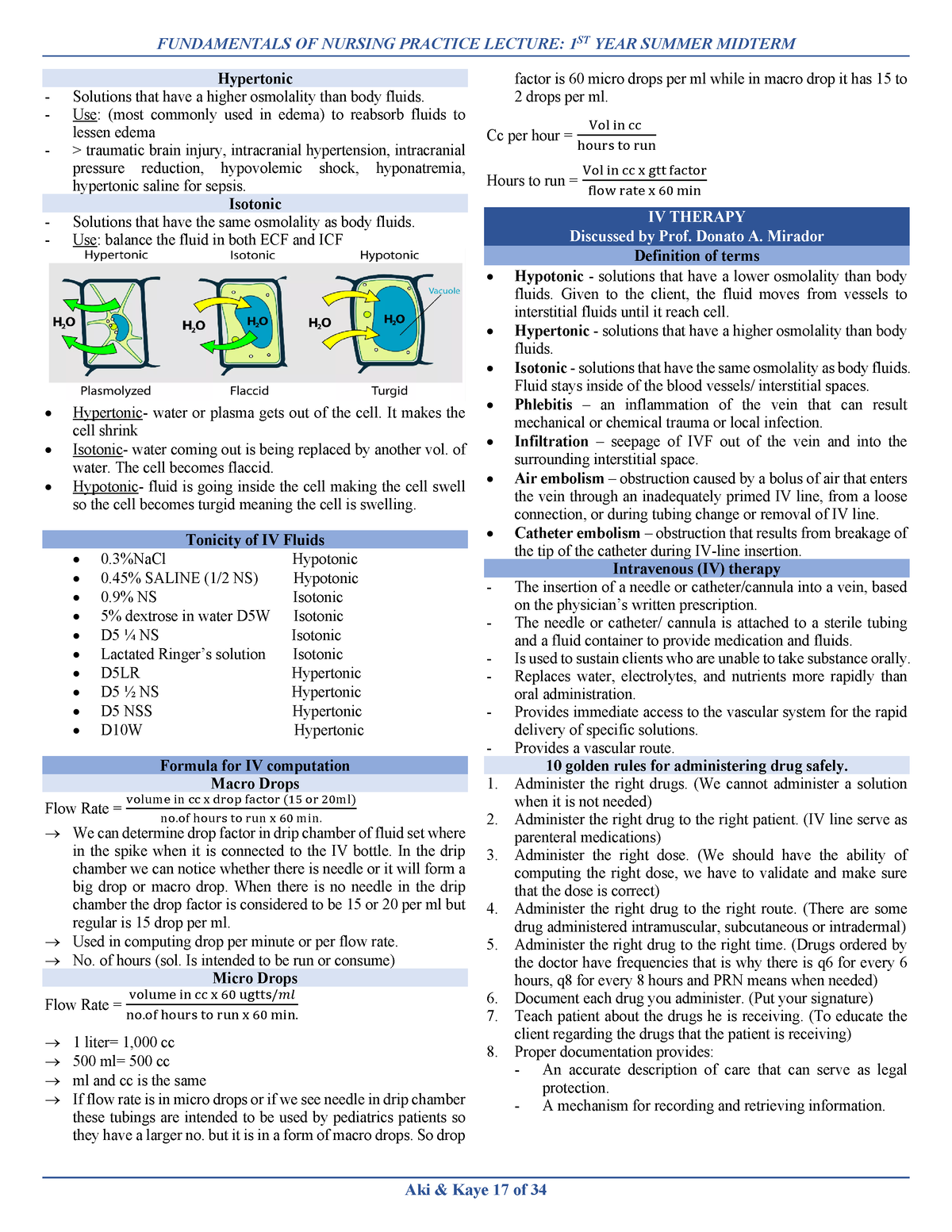 IV Therapy - FUNDAMENTALS OF NURSING PRACTICE LECTURE: 1 ST YEAR SUMMER ...